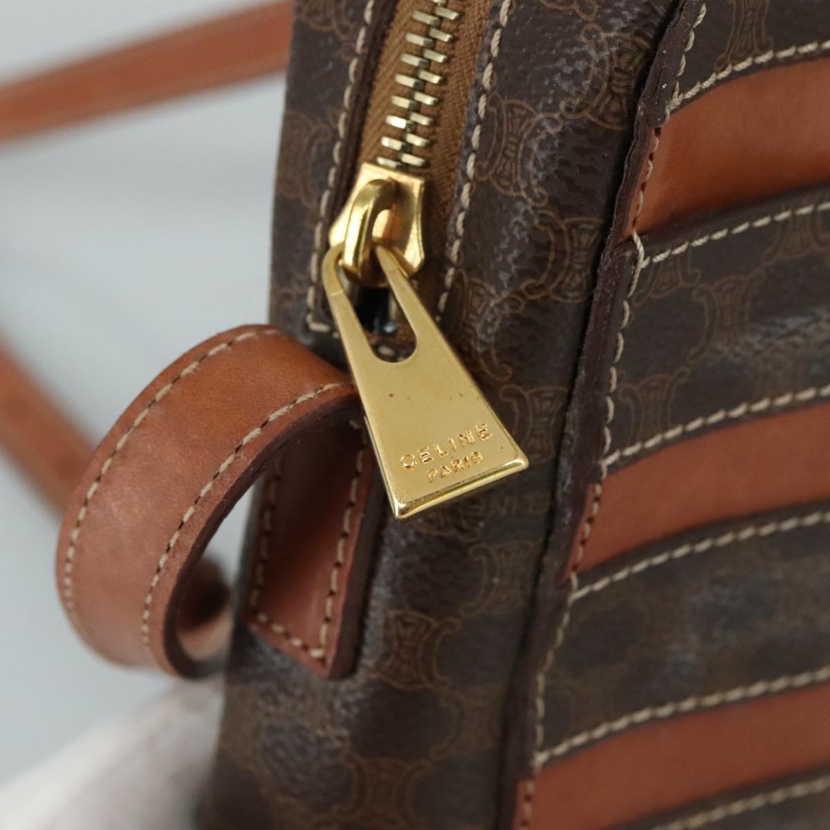 CELINE Macadam Canvas Shoulder Bag Pvc Leather Brown - 10