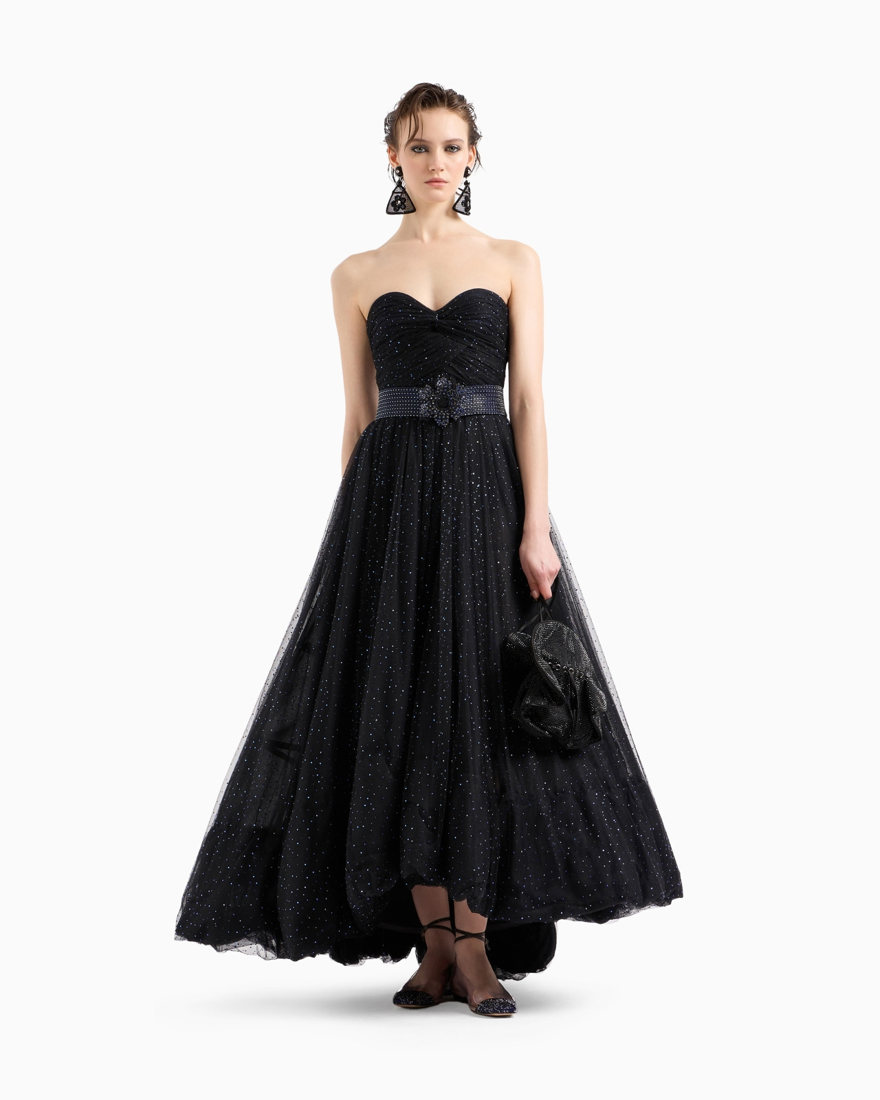 TULLE BUSTIER LONG DRESS WITH RHINESTONE EMBROIDERY - 2