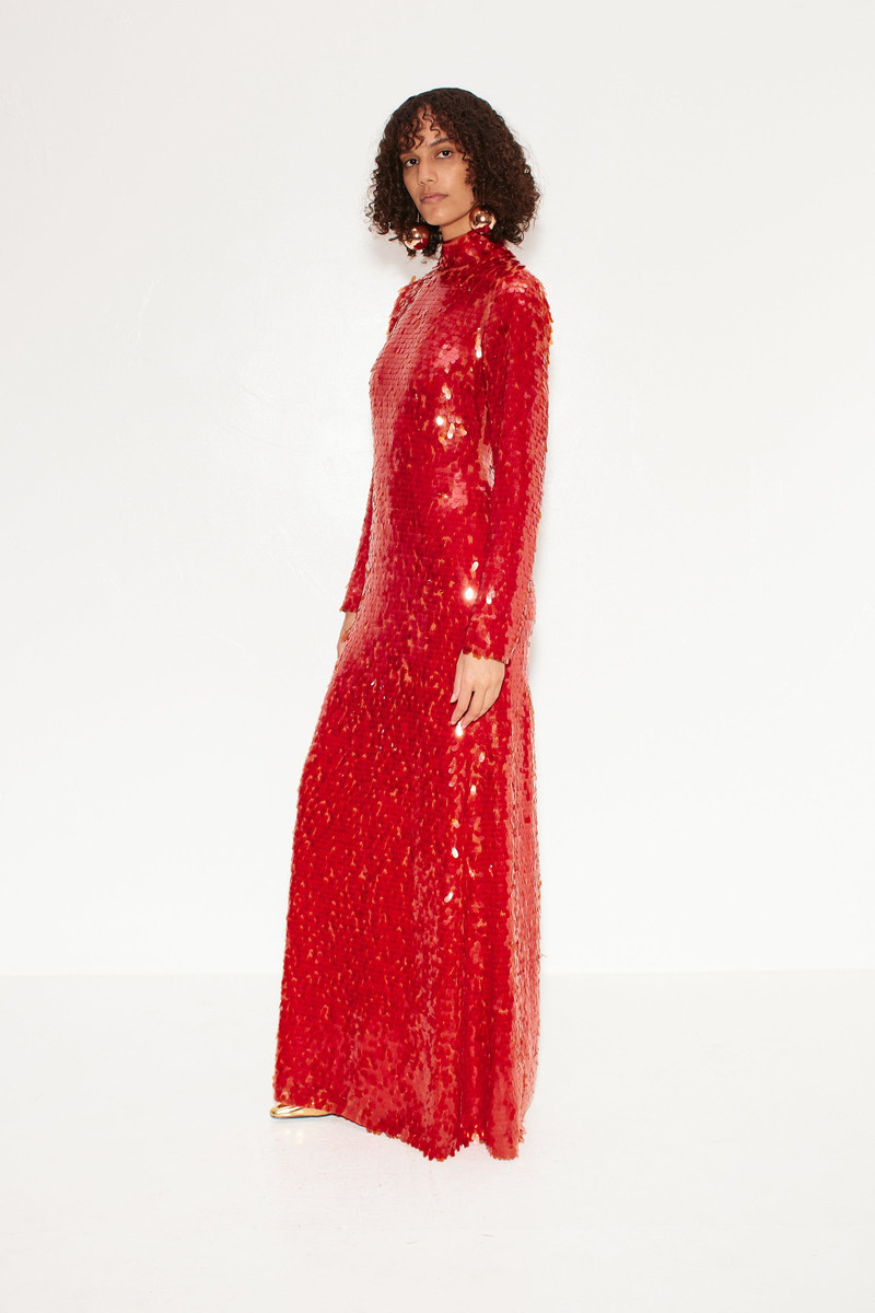 Sequin Sculpty Dress in Chili 6