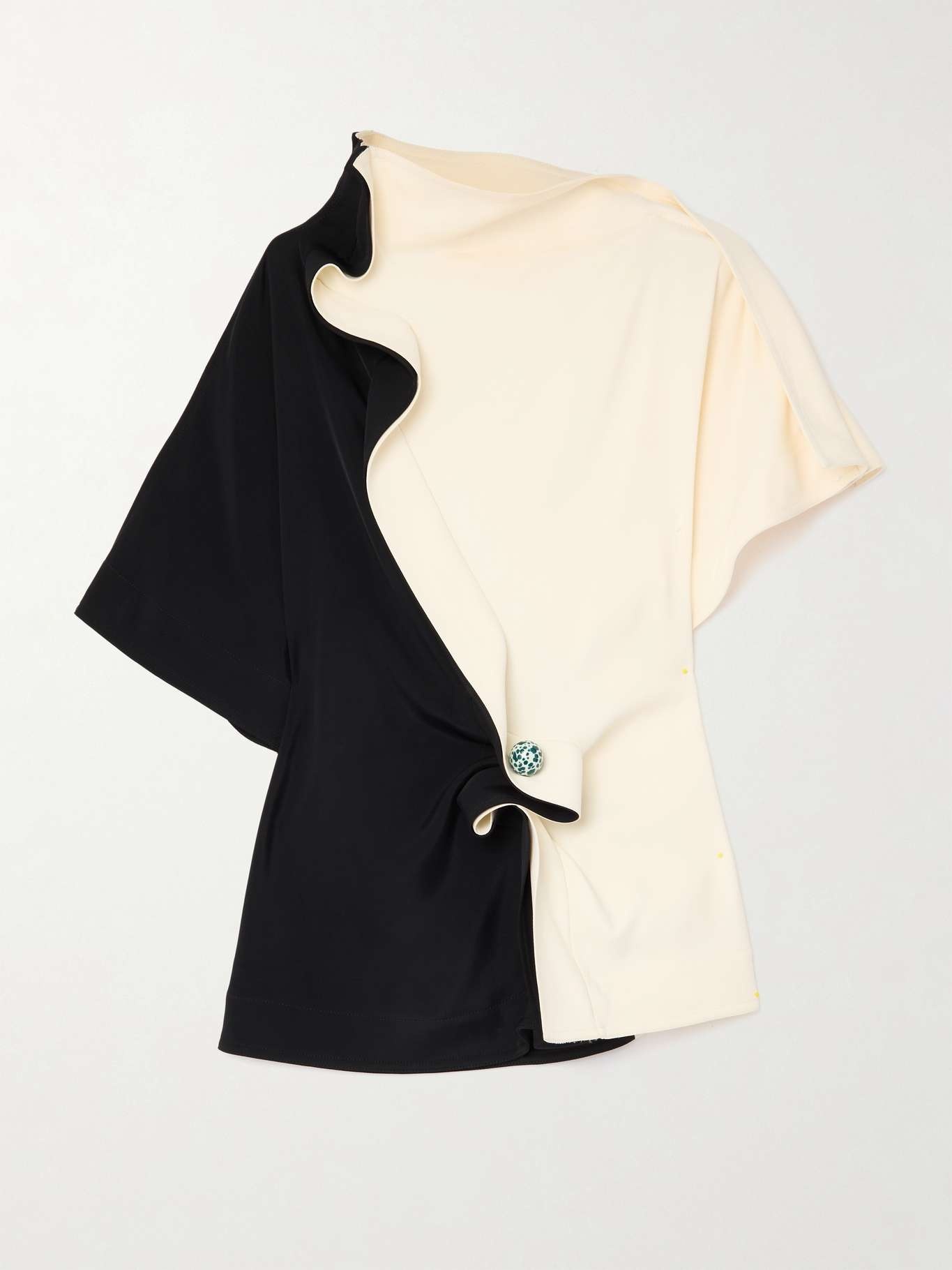 Embellished ruffled draped two-tone crepe top - 1