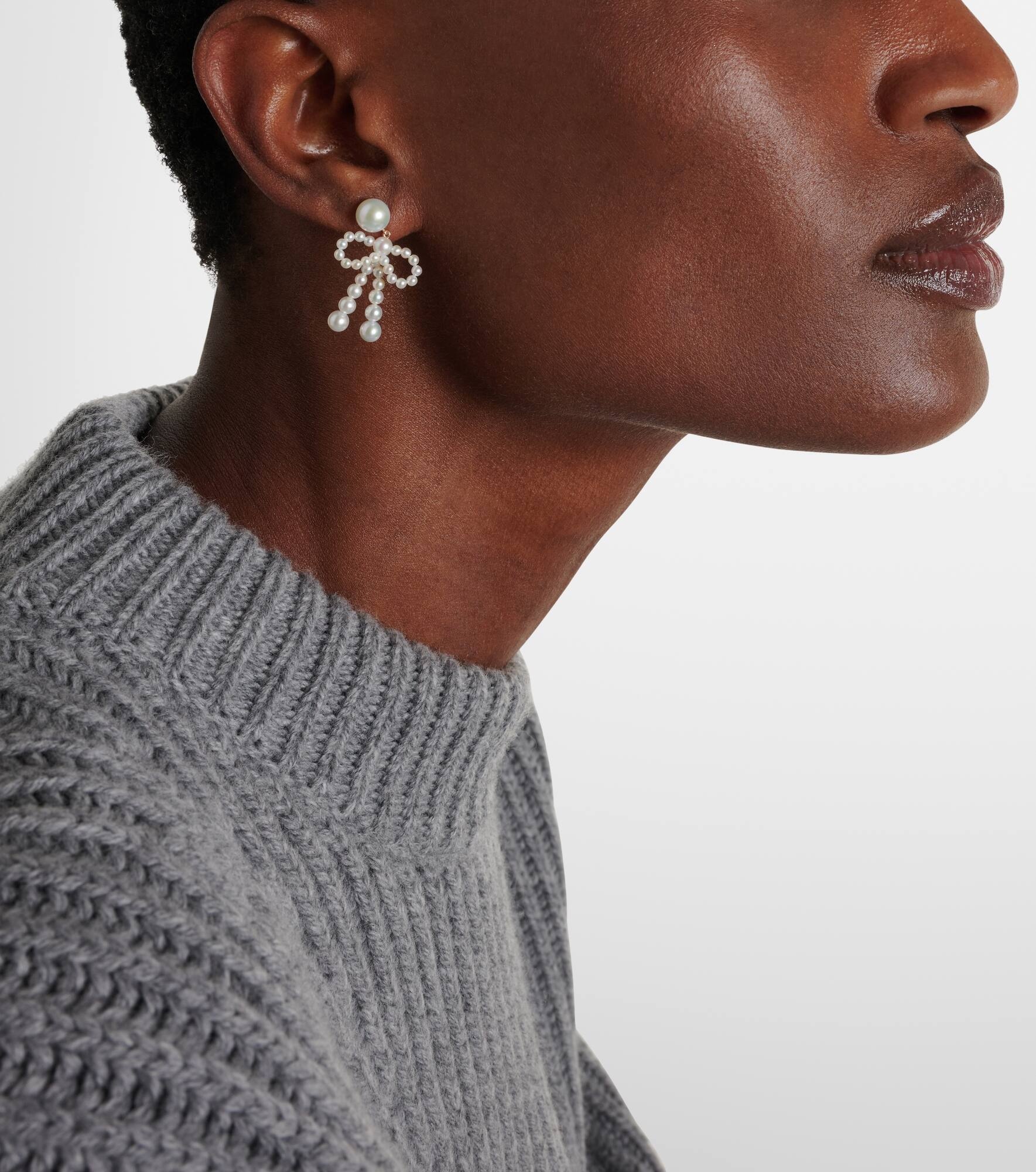 Bow 14kt gold drop earrings with freshwater pearls - 3