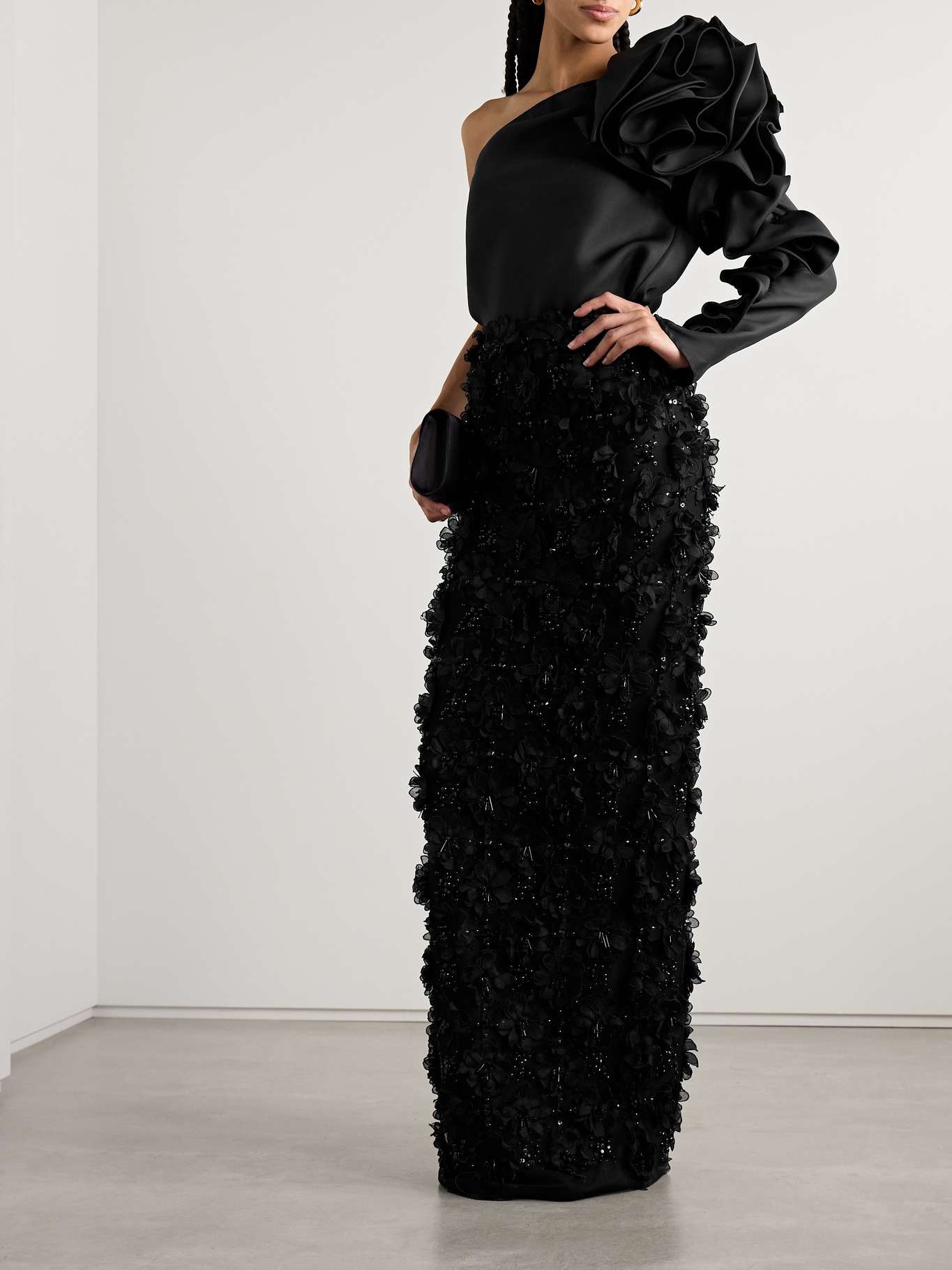 Appliquéd bead-embellished tulle maxi skirt Black - 2