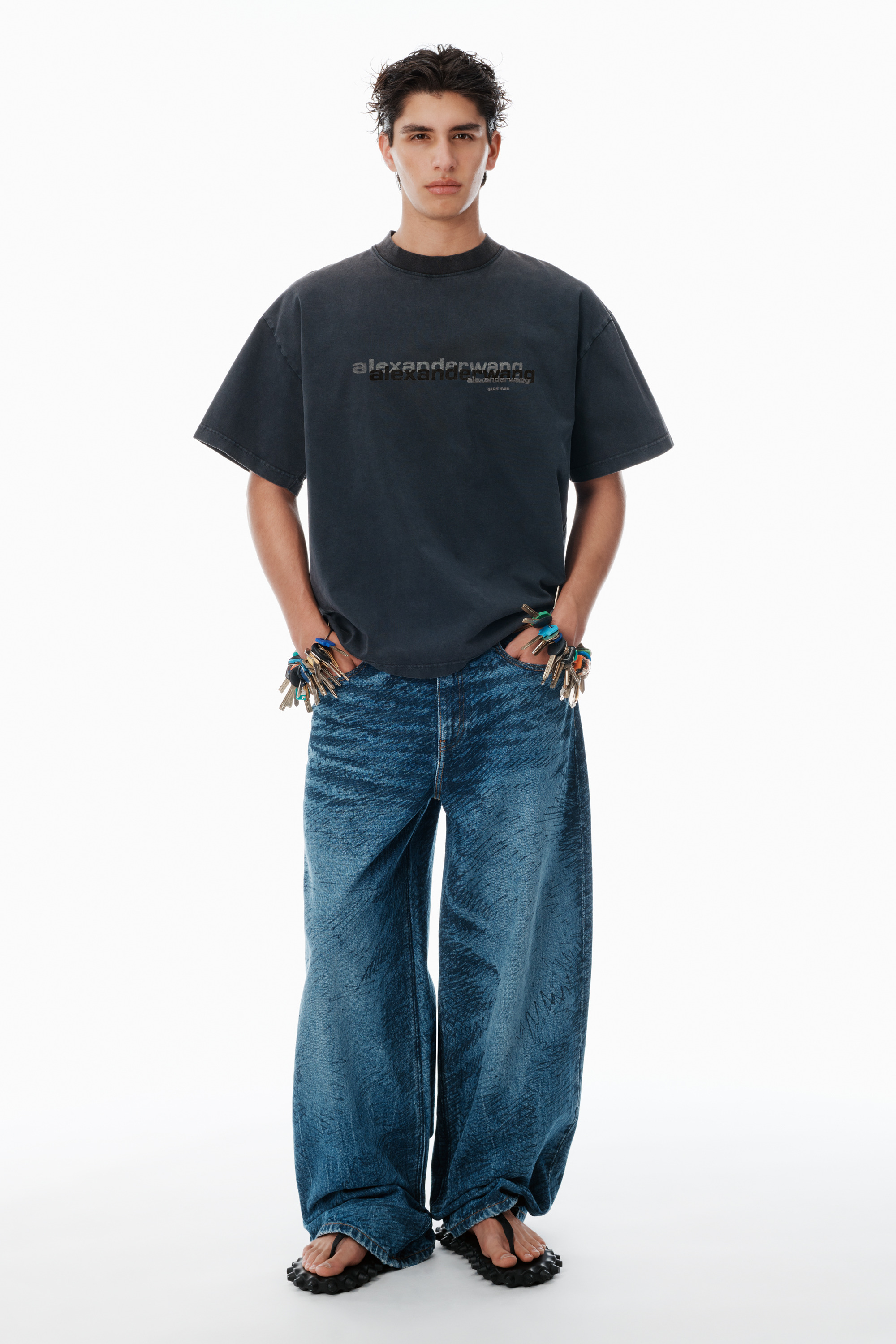 Black Cotton Oversized Logo Tee - 5