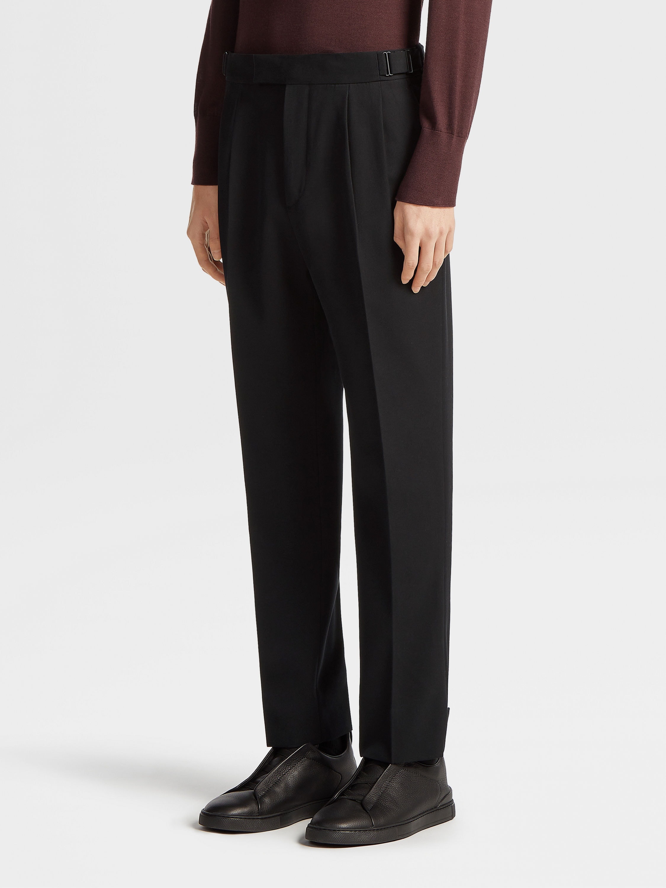 BLACK COTTON AND WOOL PANTS - 2