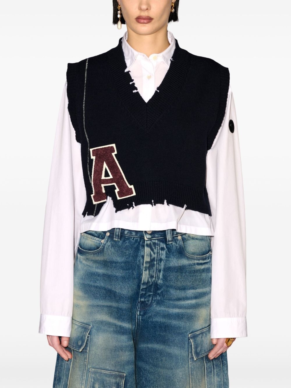 raw-cut knitted vest - 3