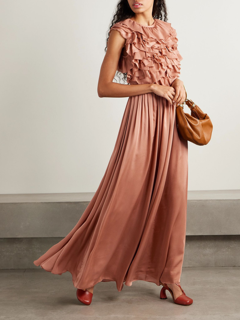 ULLA JOHNSON Byzantine open-back ruffled silk-satin and chiffon maxi dress Antique rose outlook