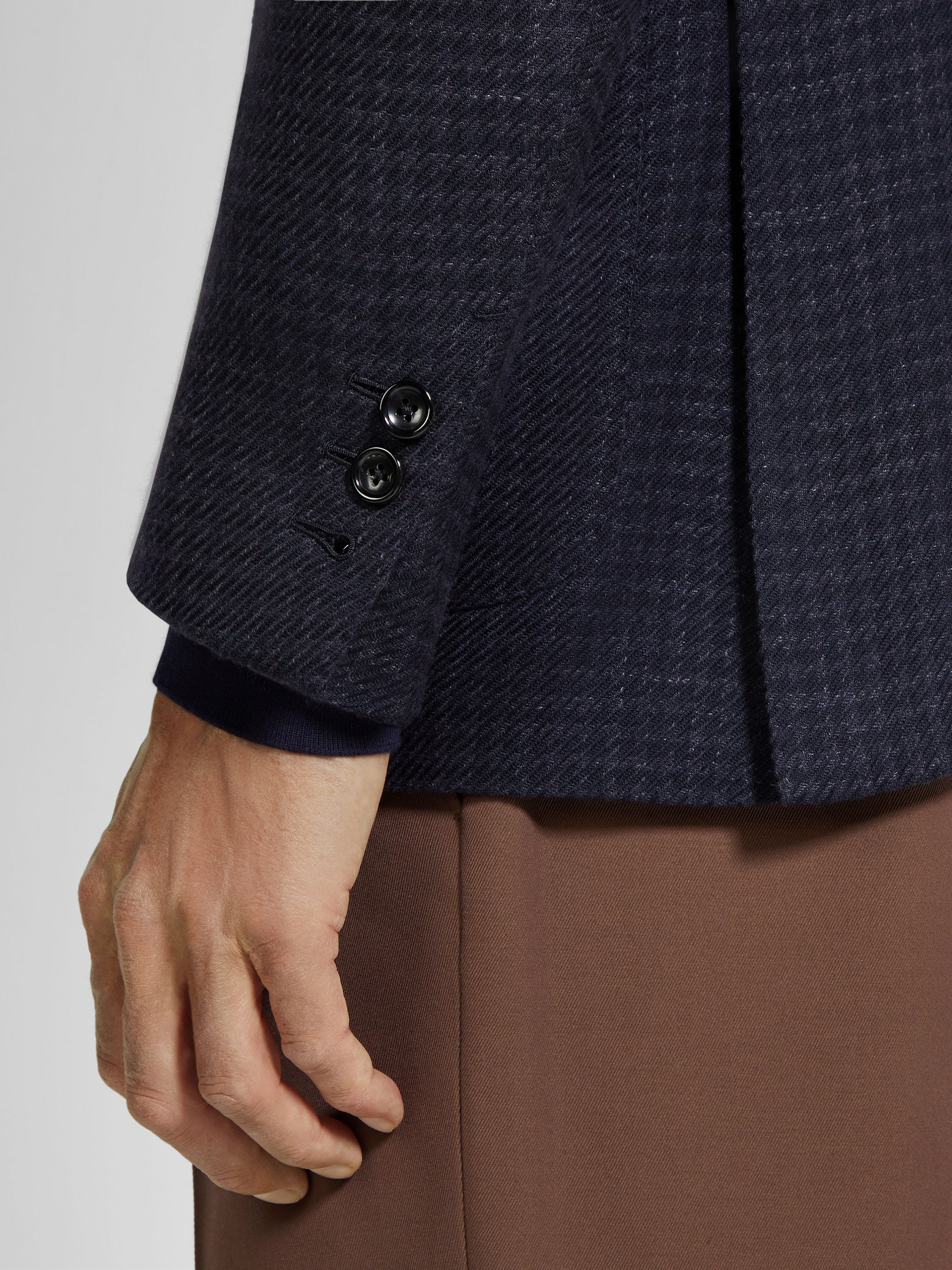NAVY BLUE SILK CASHMERE AND LINEN JACKET - 3