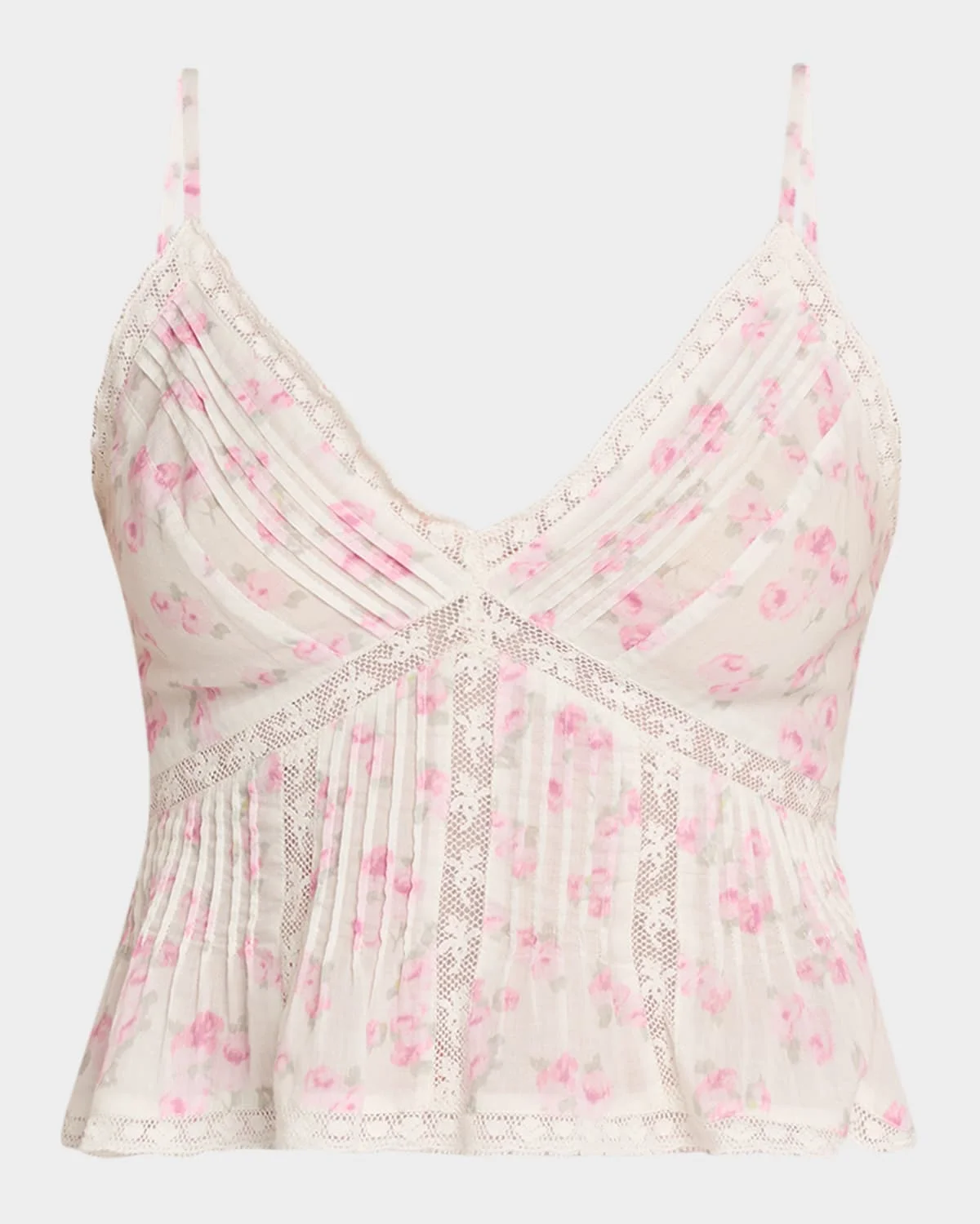 Elsette Floral Lace-Trim Peplum Tank Top - 1