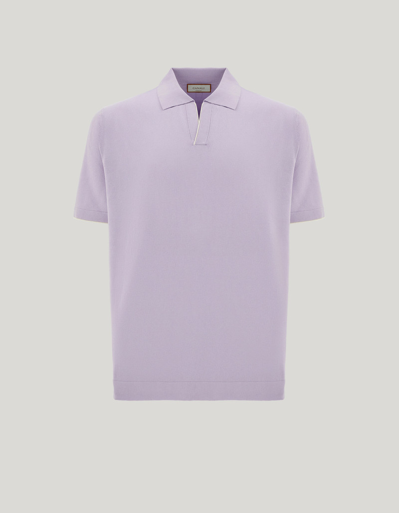 LILAC COTTON AND SILK POLO SHIRT WITH CONTRASTING PIPING 1