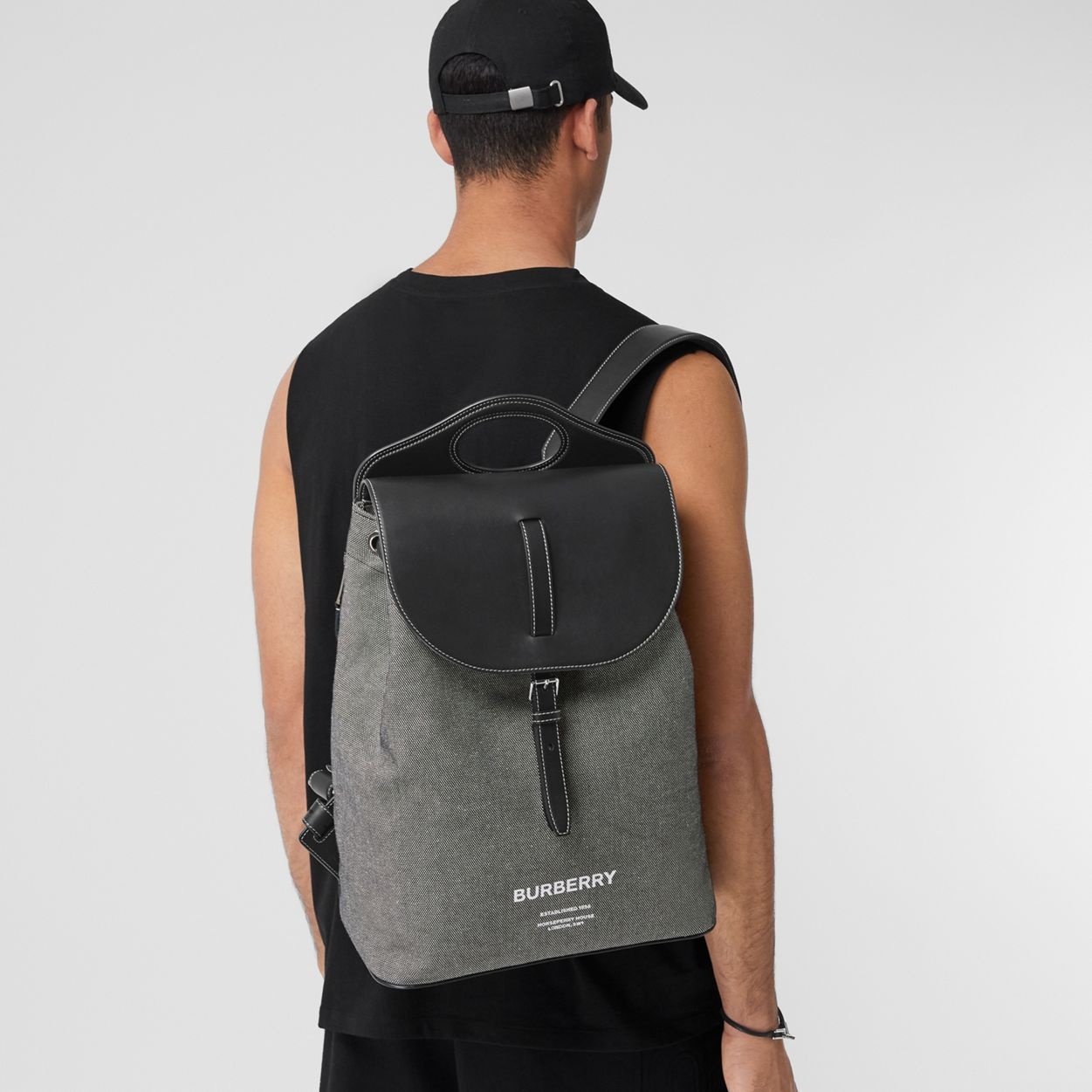 Horseferry Print Canvas and Leather Pocket Backpack - 3