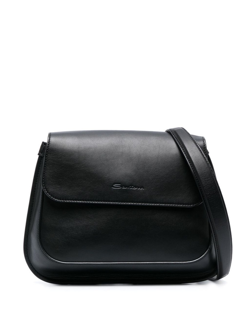 medium logo-debossed leather shoulder bag 1