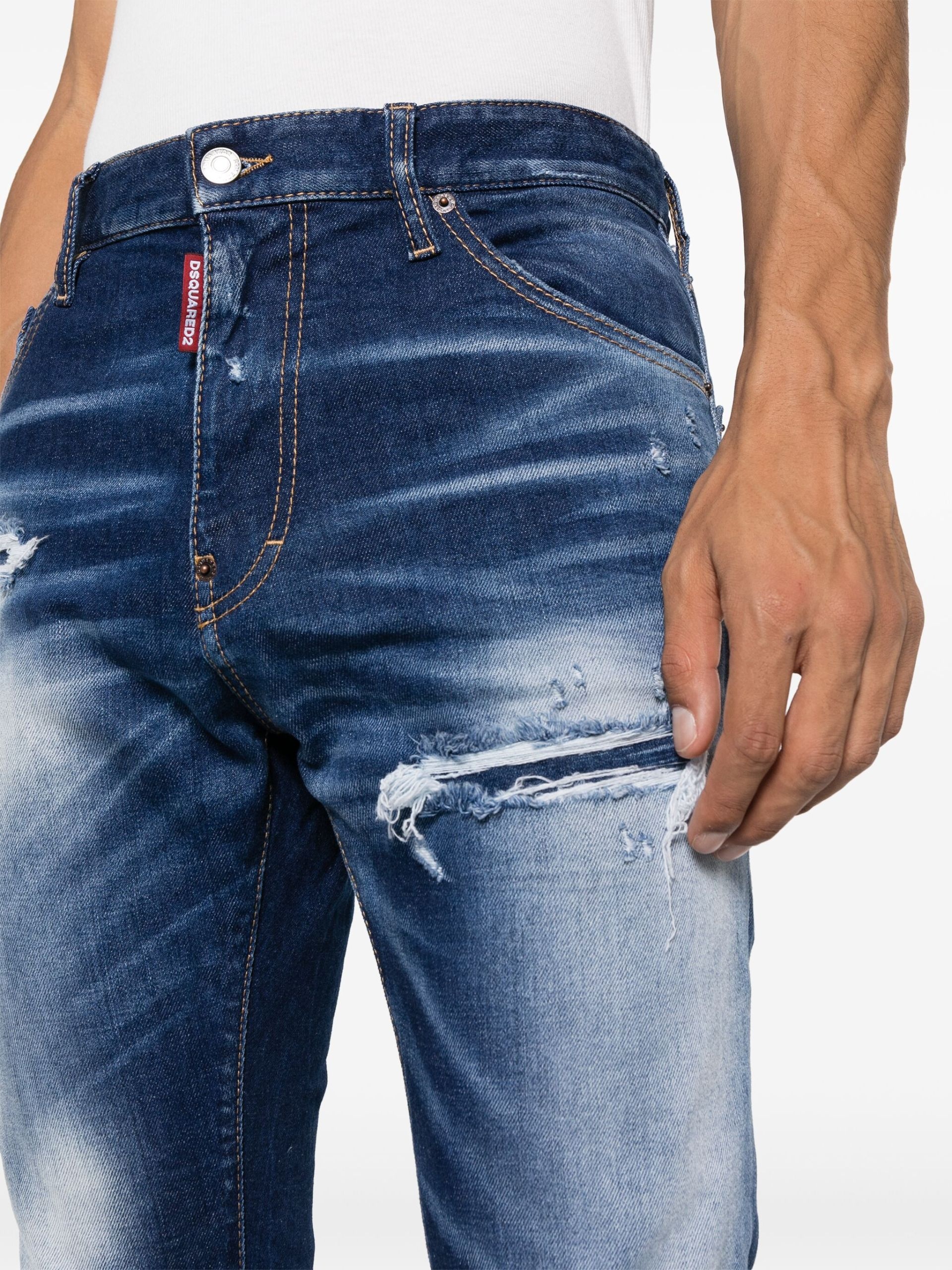 Blue Distressed Slim-Fit Jeans - 5