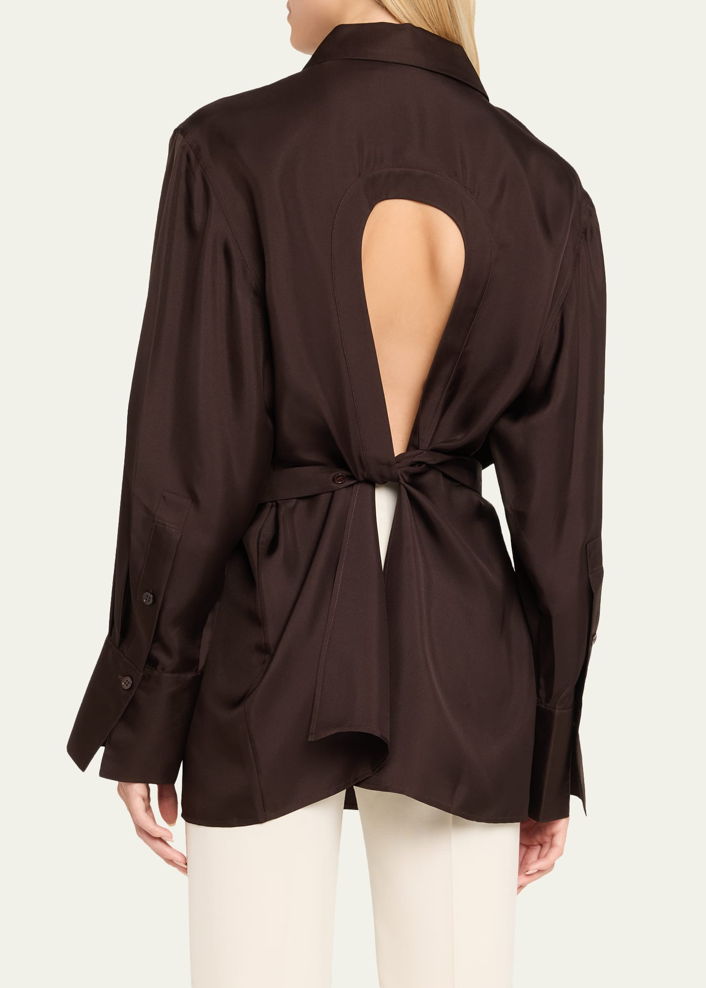 Long-Sleeve Deconstructed Silk Shirt - 3