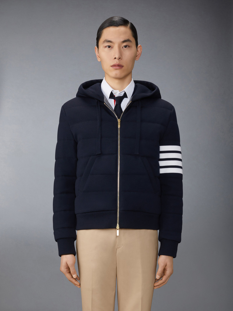 Thom Browne Merino Wool Jersey Stitch Padded 4-Bar Zip up Hoodie outlook