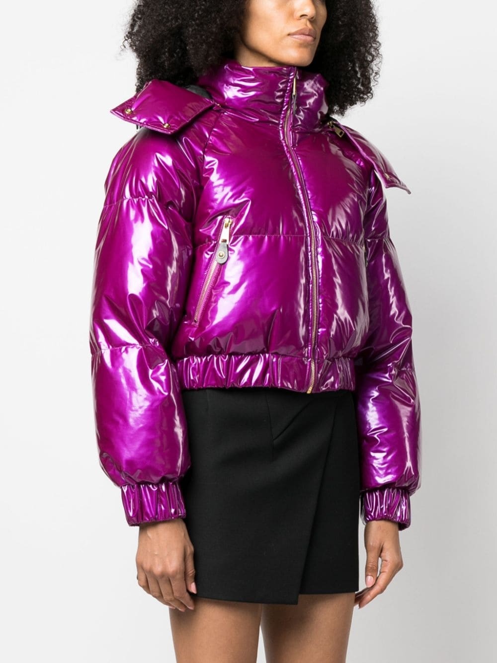 glossy-finish hooded puffer jacket - 3