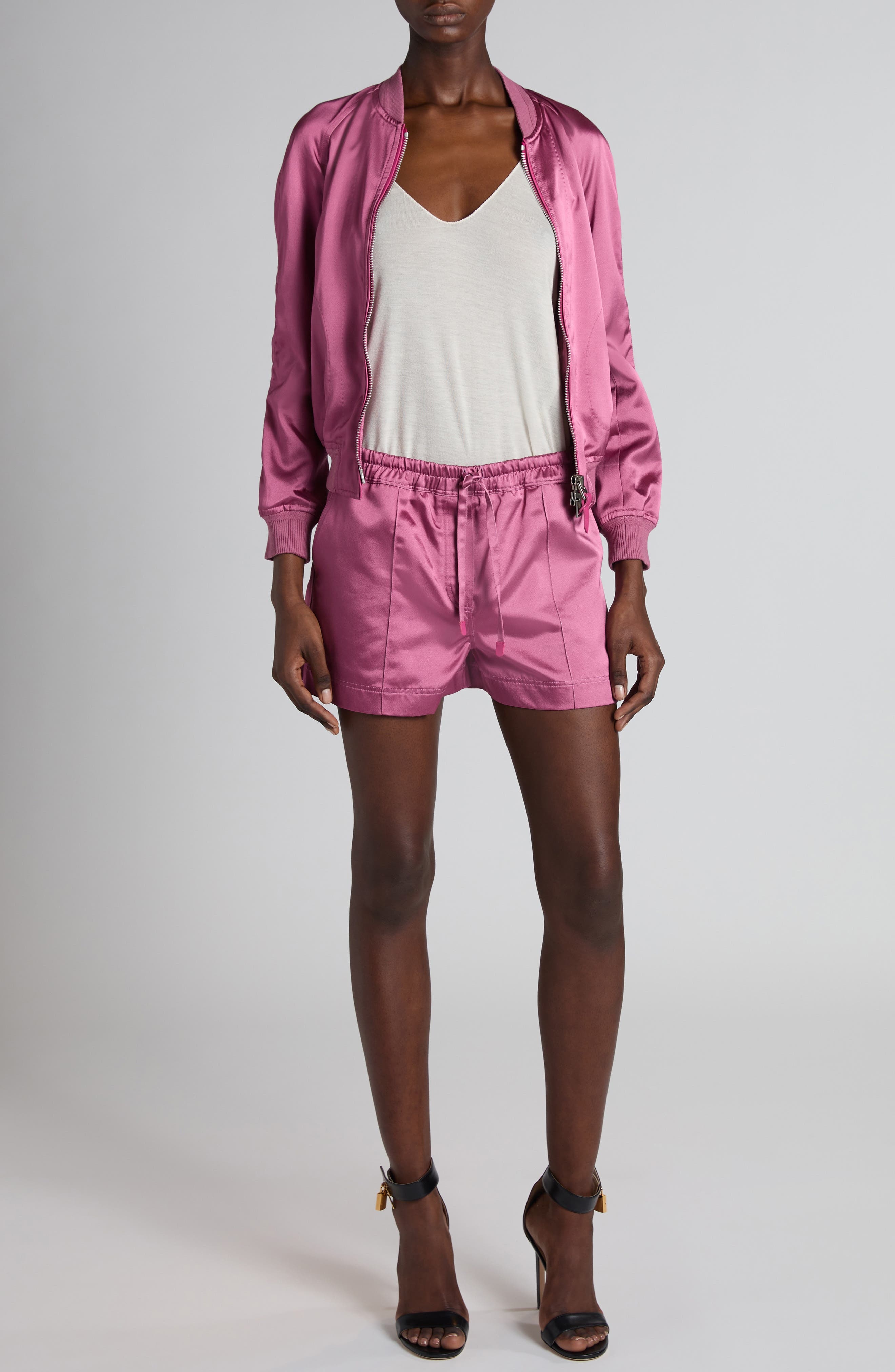 TOM FORD Shiny Satin Pajama Shorts in Fuchsia Rose at Nordstrom - 2