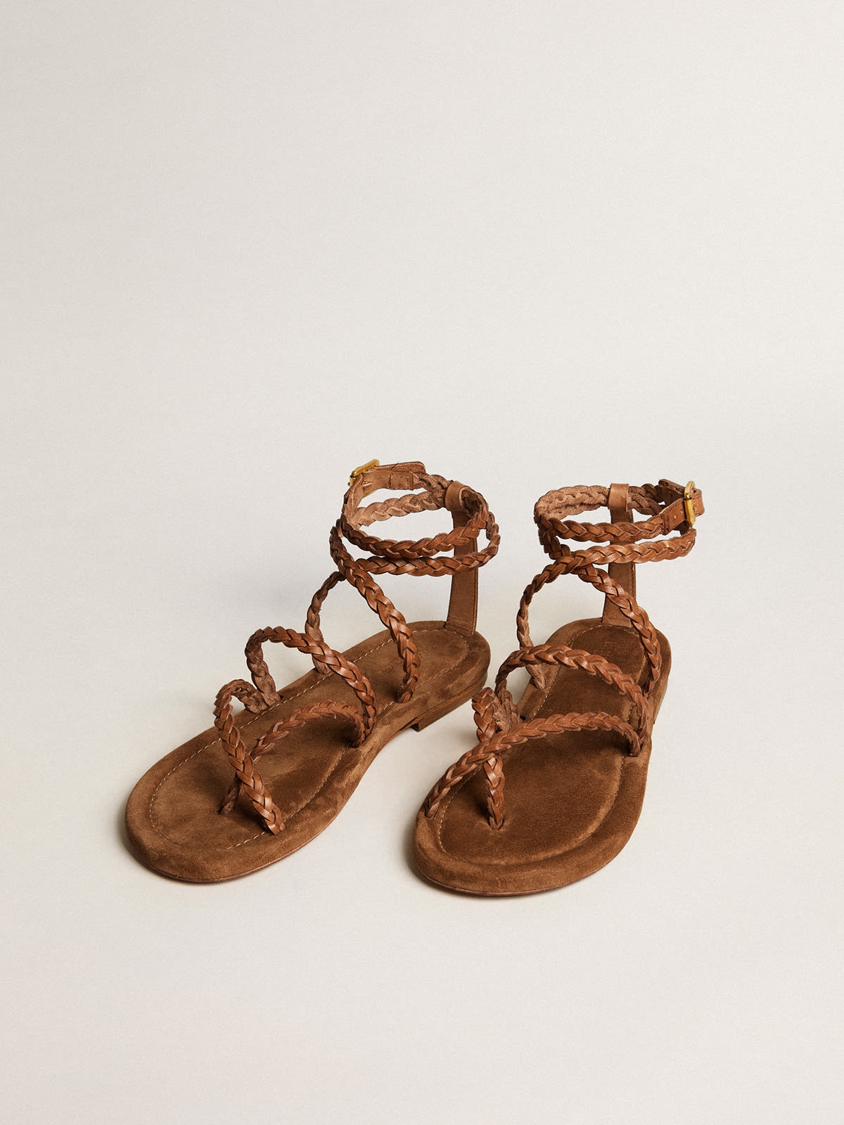 Penelope flat sandals in brown leather with suede sole - 2