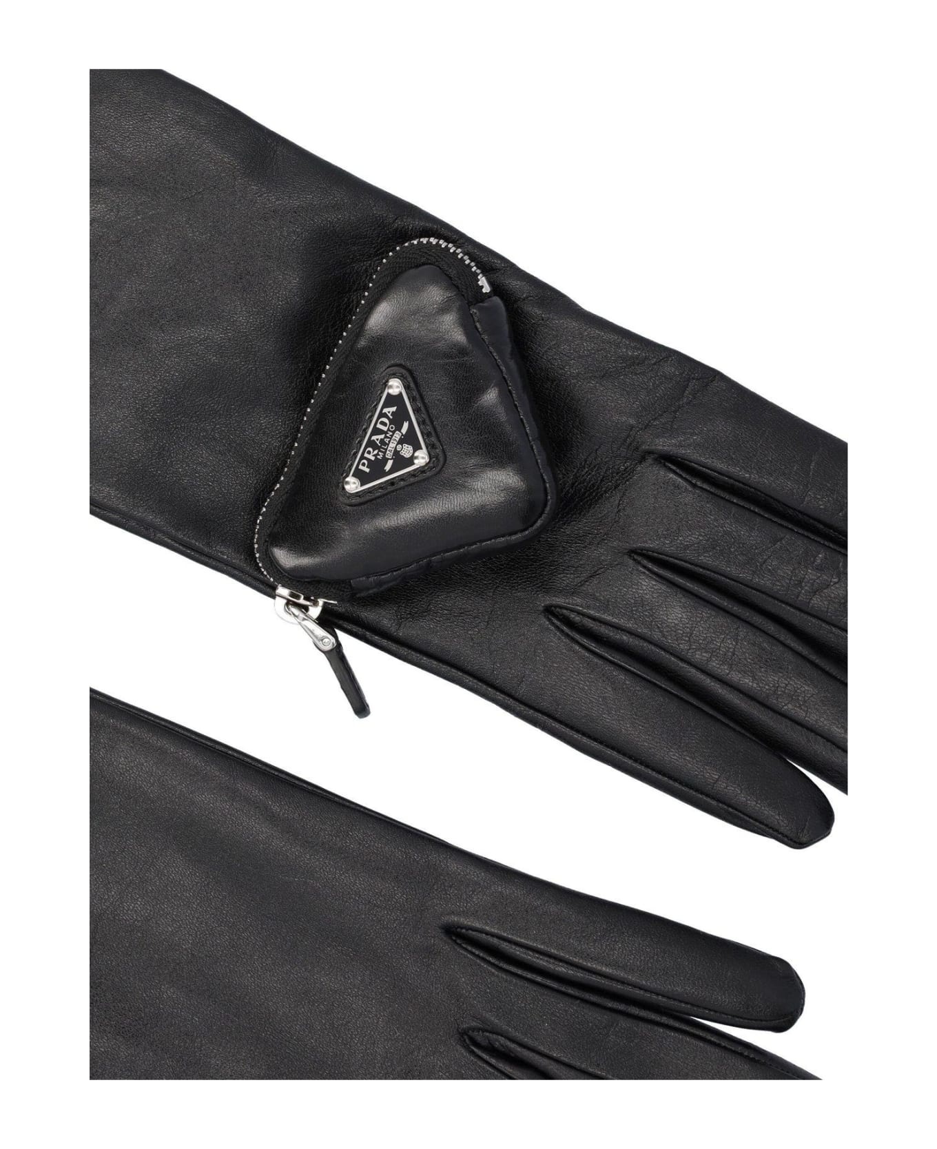 Triangle-logo Zipped Pouch Long Gloves - 3