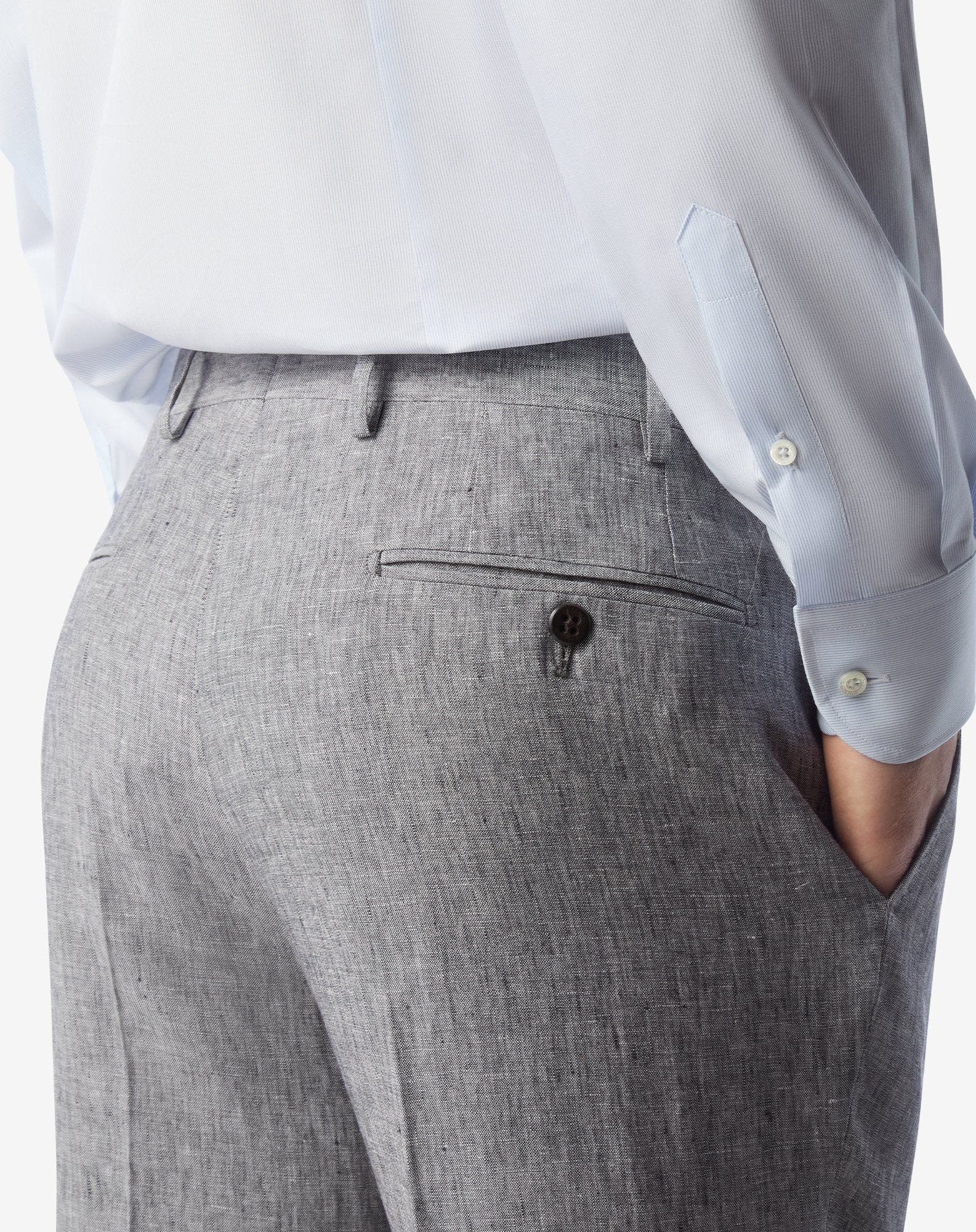 Single-dart grey trousers made from pure linen chambray - 5