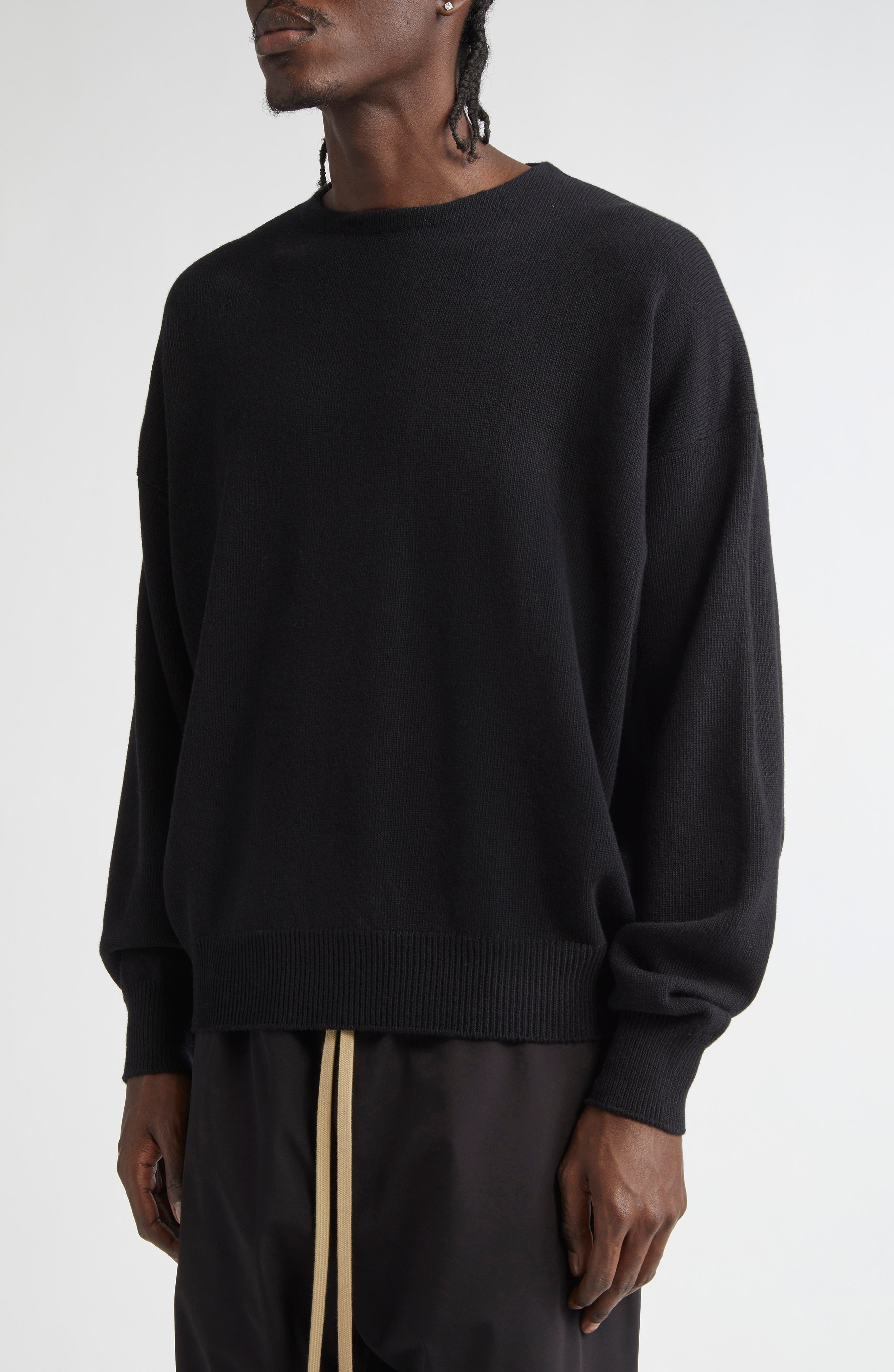 Fear of God Fine Knit Merino Wool Crewneck Sweater in Black at Nordstrom - 5