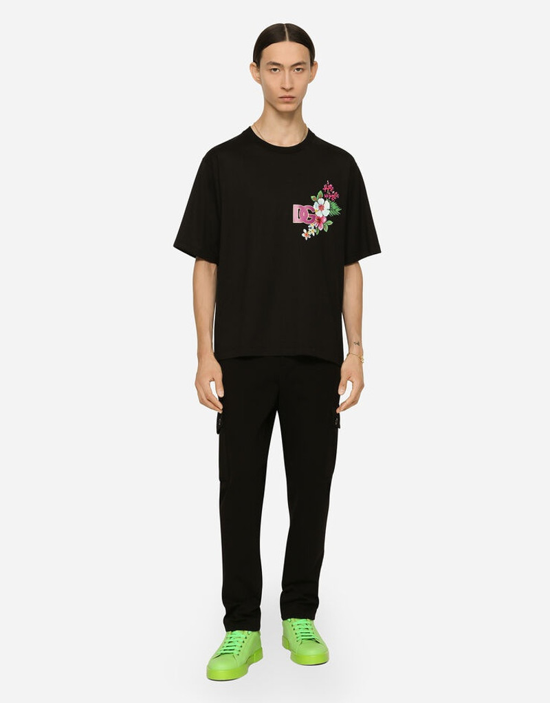 Dolce & Gabbana Cotton round-neck T-shirt with Hawaiian print outlook