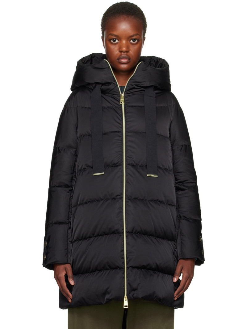 Black Hooded Down Coat - 1