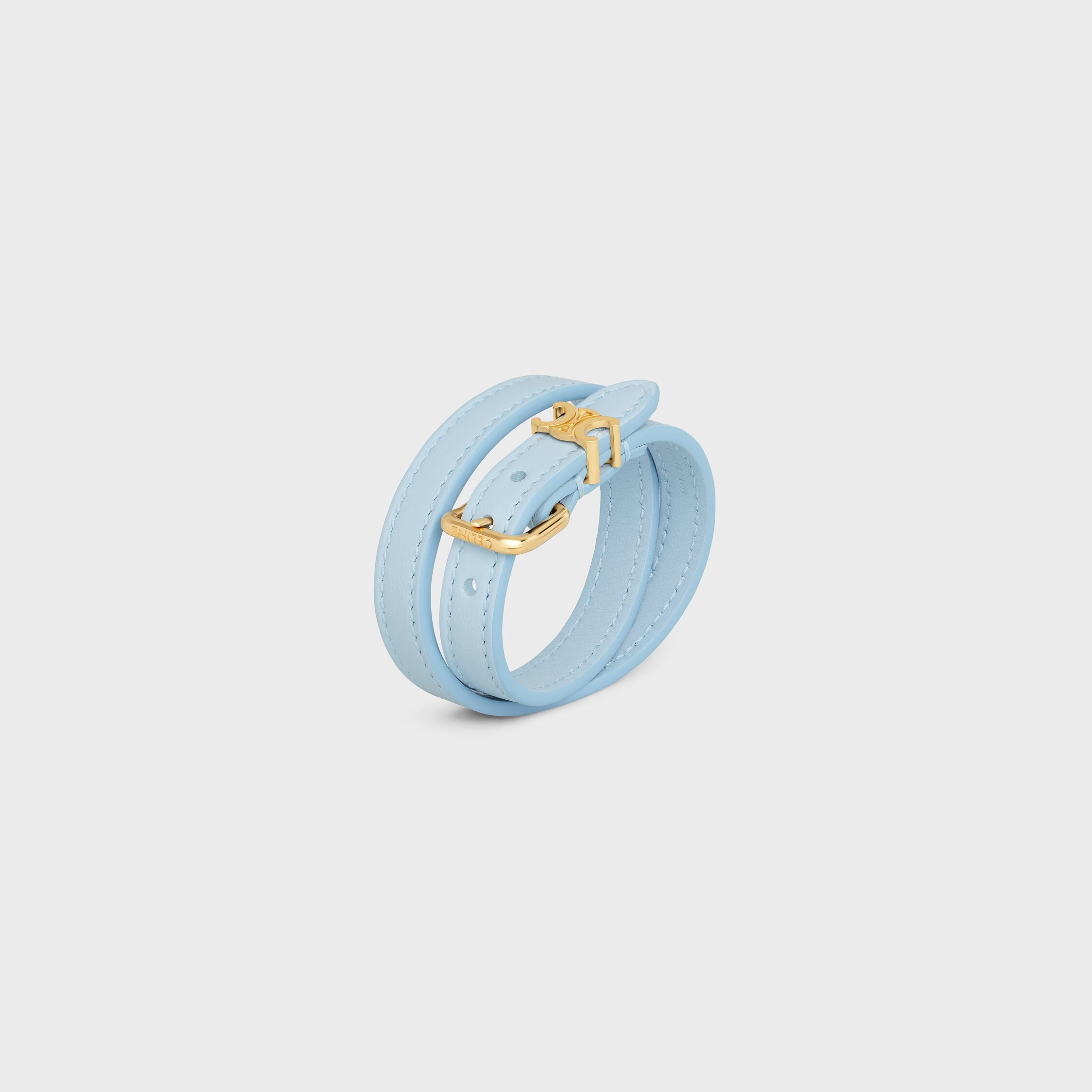 Les Cuirs Celine Double Bracelet in Calfskin and Brass with Gold Finish - 2