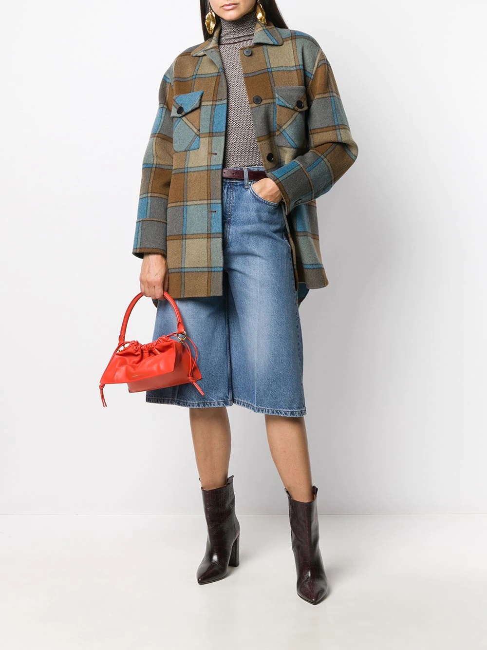 belted check coat - 2