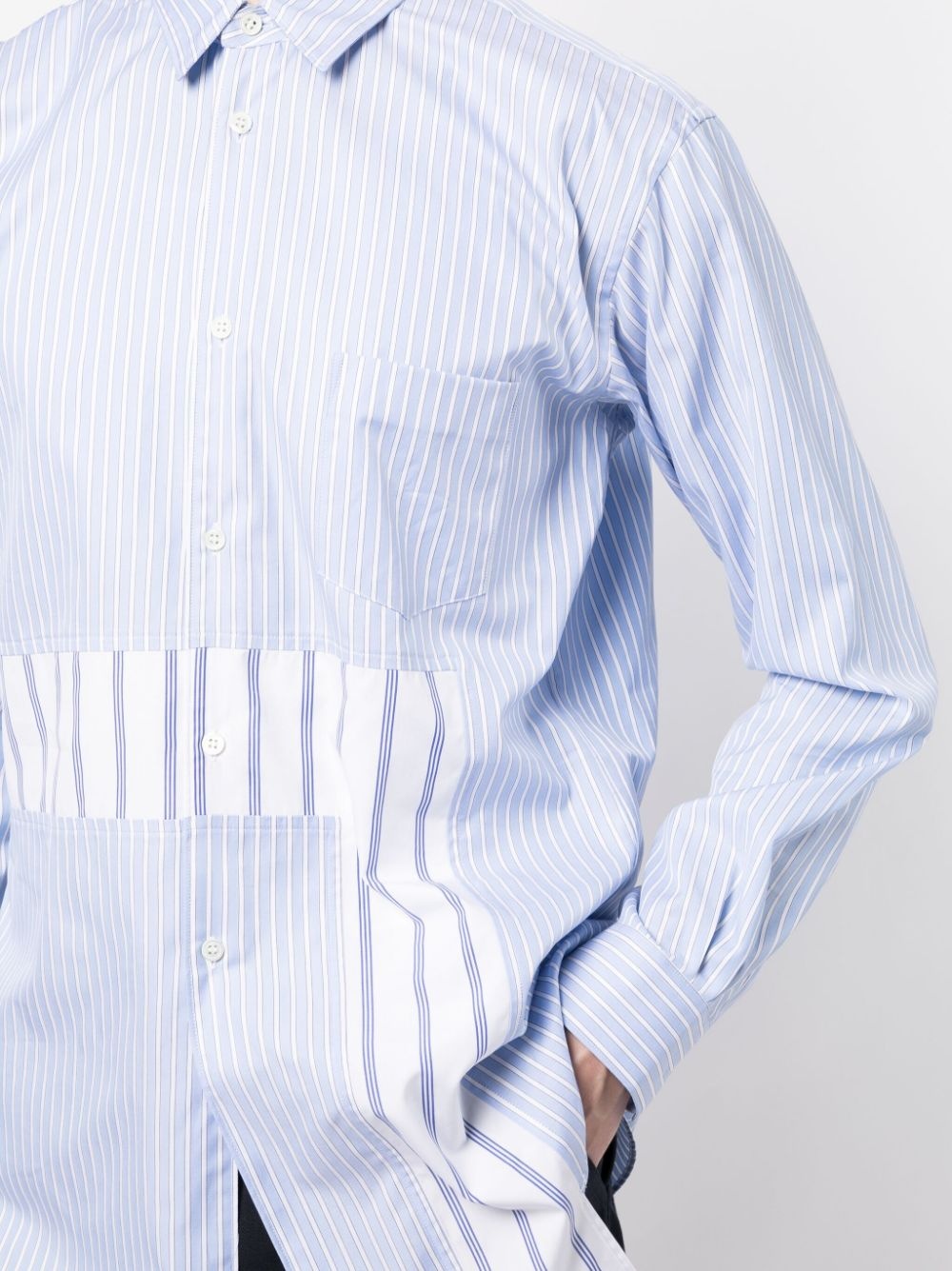 asymmetric striped panelled cotton shirt - 5