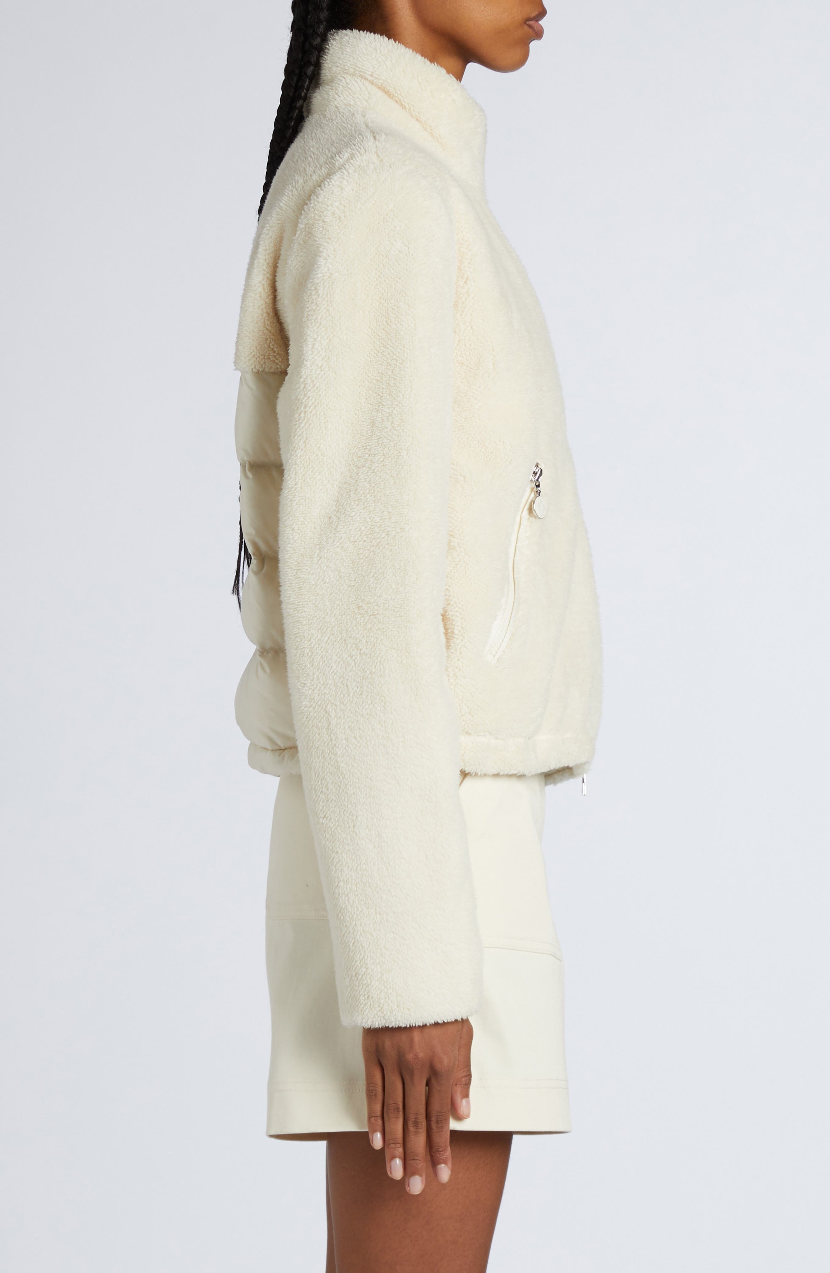 Moncler Polignac Teddy & Quilted Nylon Down Jacket in Silk White at Nordstrom - 4