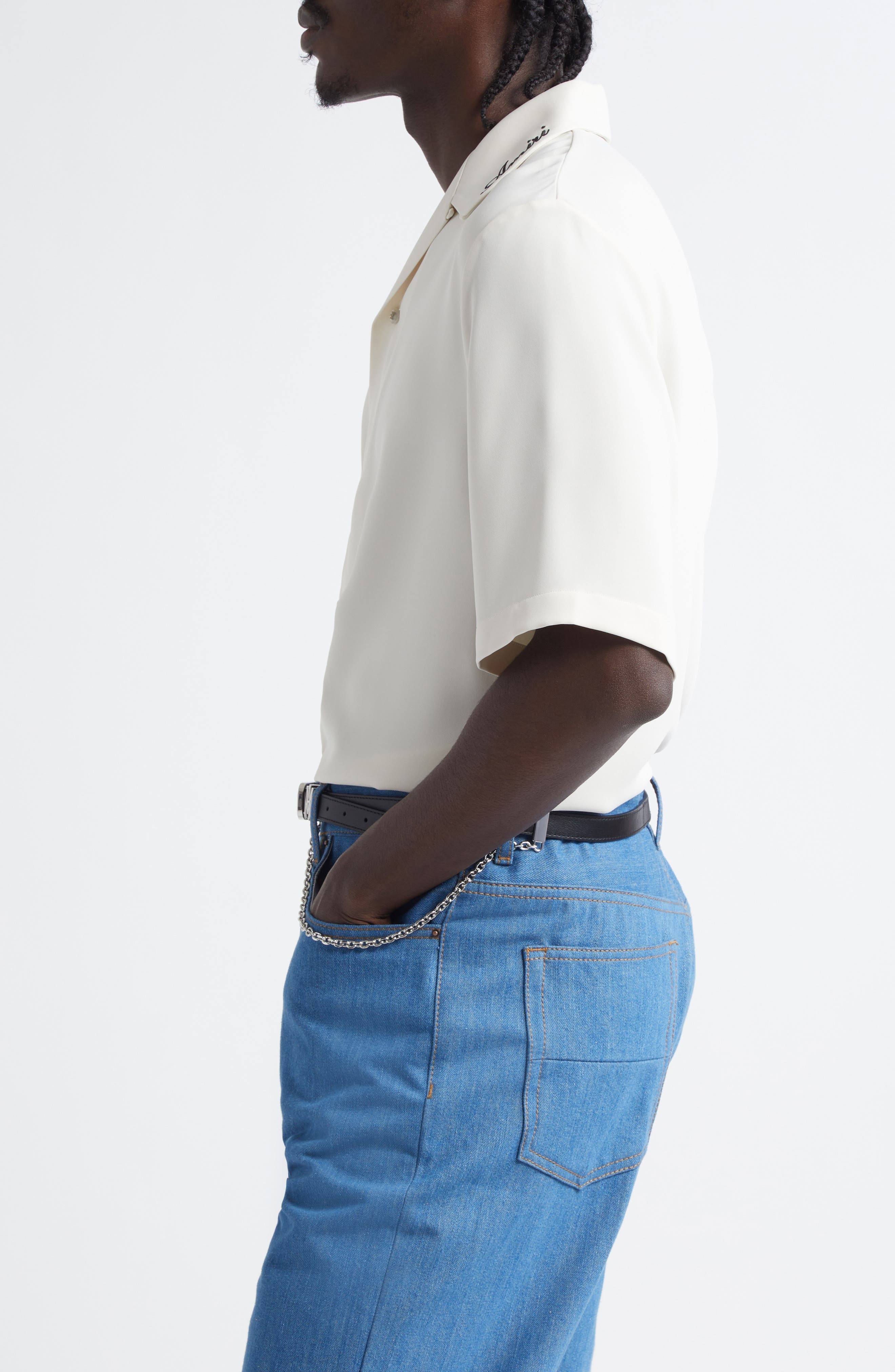 AMIRI Logo Embroidered Camp Shirt in Alabaster at Nordstrom - 3