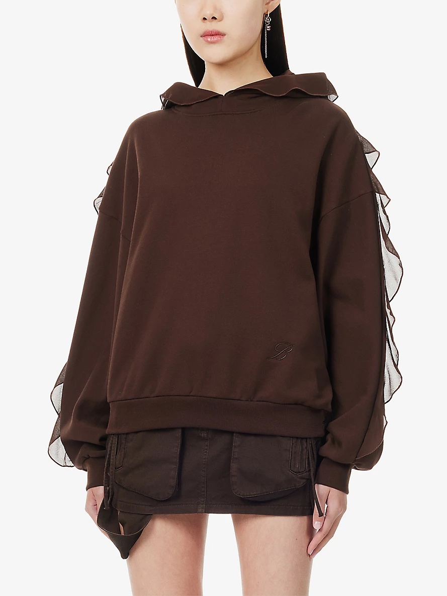 Crepe-panel dropped-shoulder cotton-jersey hoody - 3