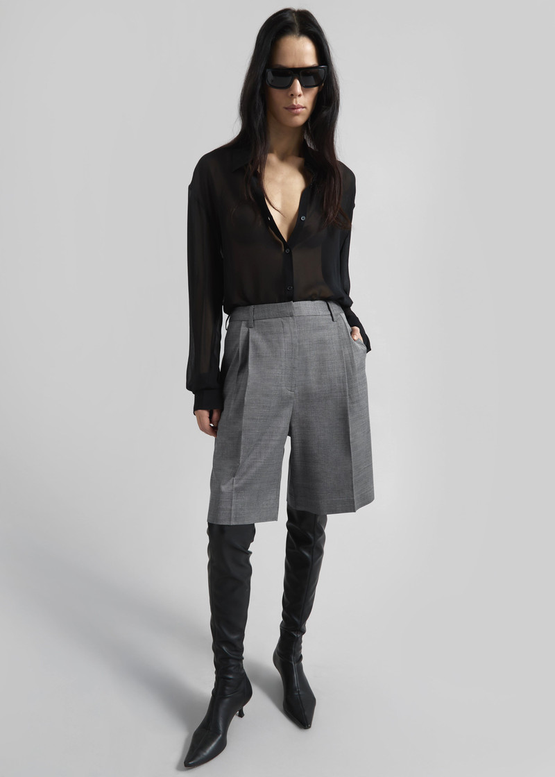 Marfa Pleated Bermuda Shorts - Grey Melange 7