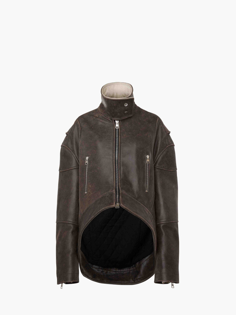 CURVED LEATHER HEM HIGH NECK JACKET 1
