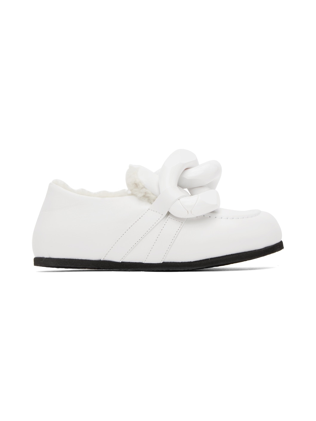 White Shearling Chain Loafers - 1