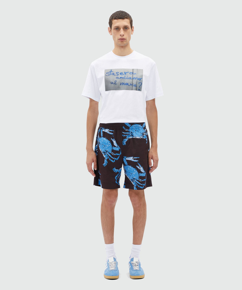 MSGM Bermuda shorts in black poplin with "King crab" print outlook