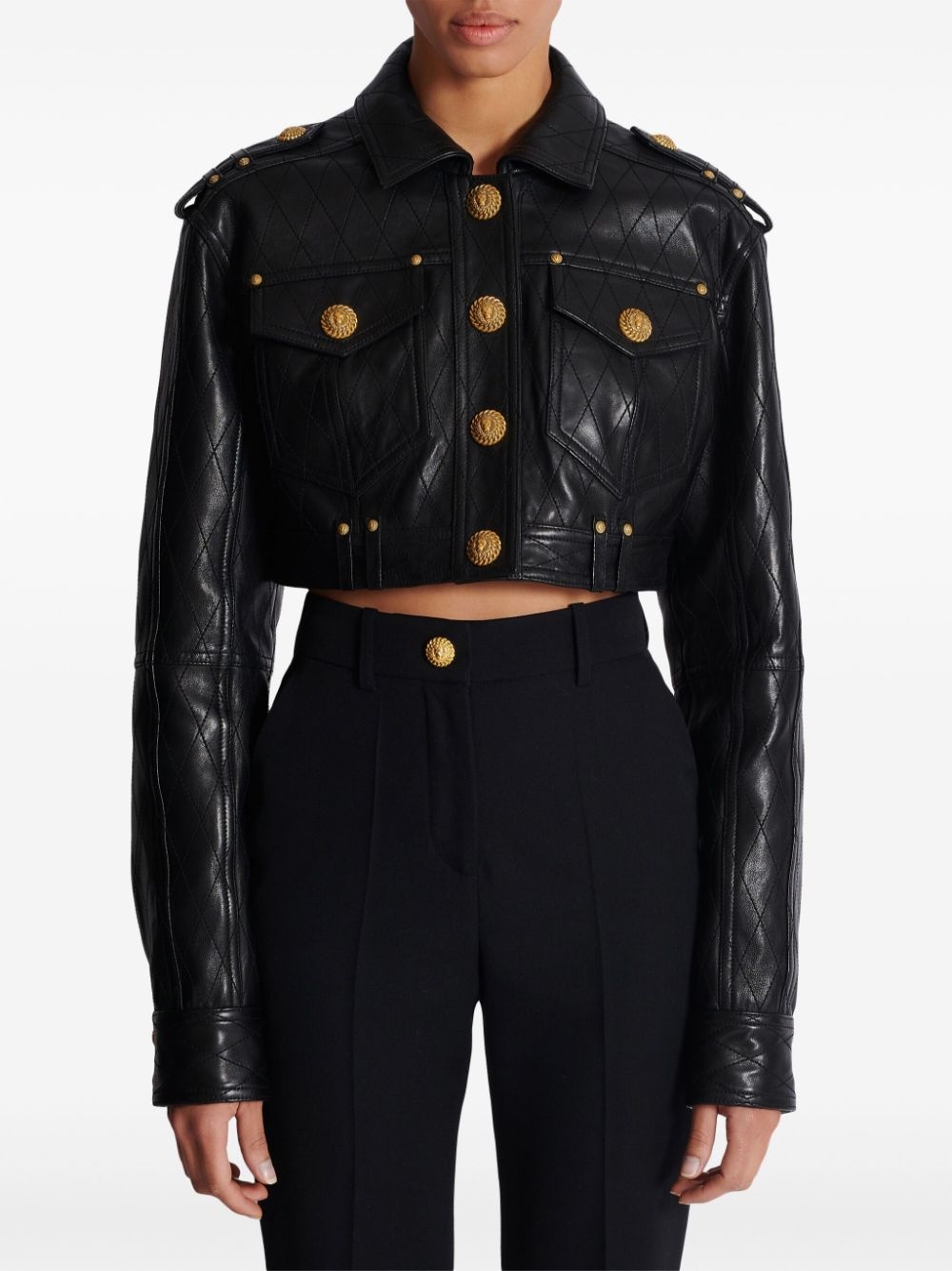 quilted leather cropped jacket - 5