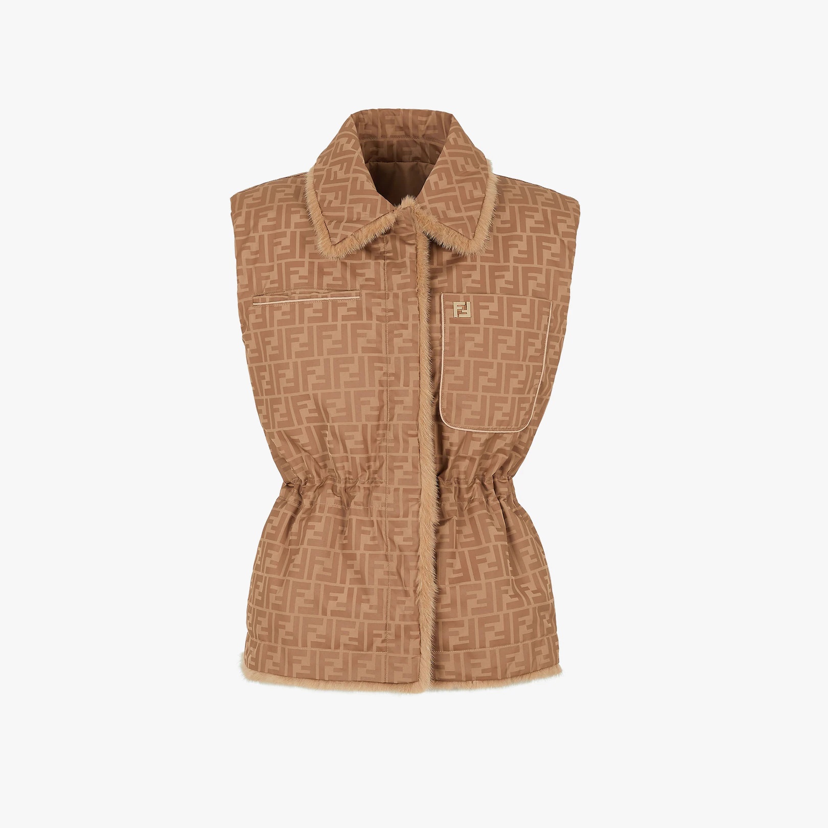 Brown mink and nylon vest - 5