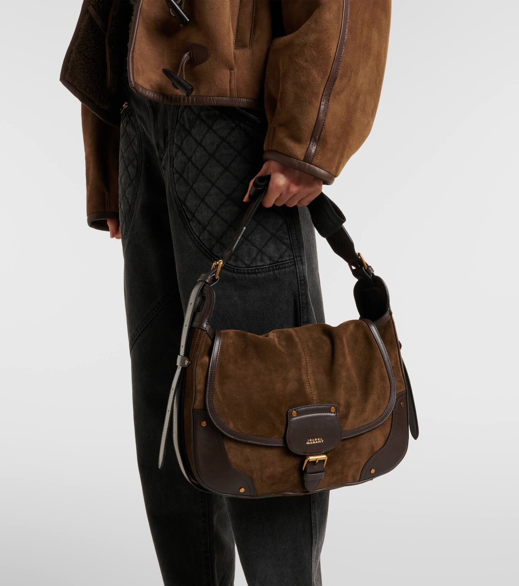 Sierra leather-trimmed suede shoulder bag - 6