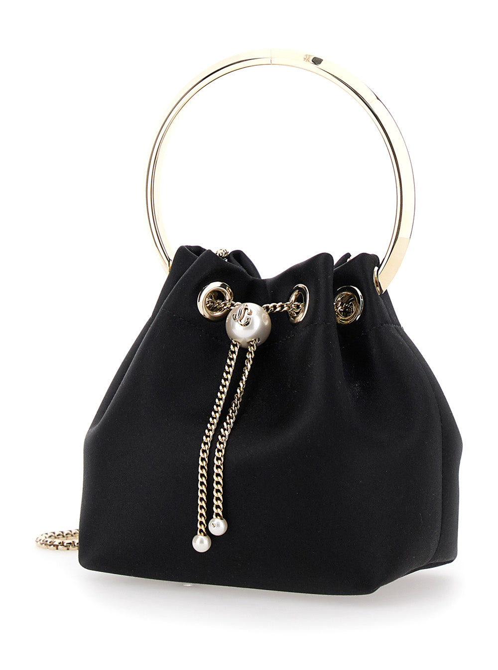 Jimmy Choo Women 'Bon Bon' Black Handbag With Metal Bracelet Handle And Chain-Link Shoulder Strap In - 2
