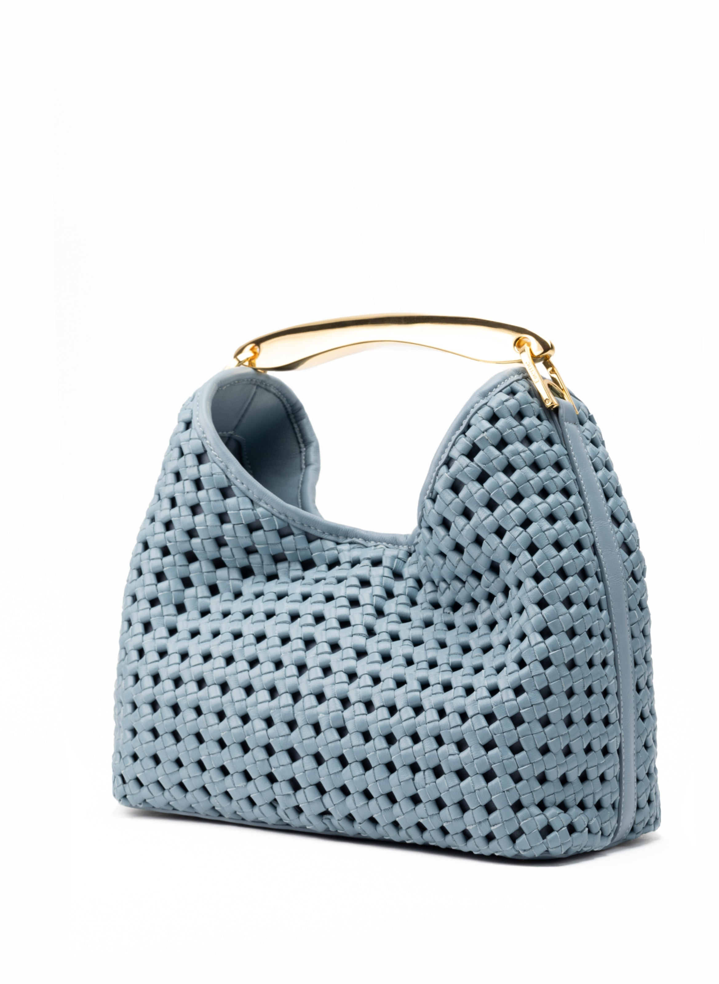Small Boomerang Woven Leather Arctic Blue - 2