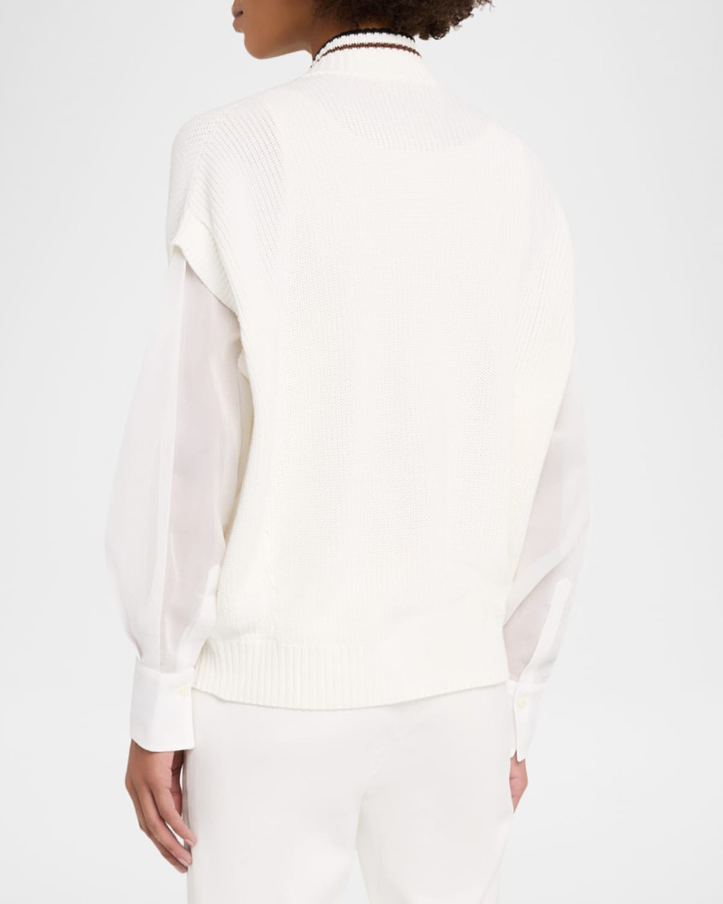Organza-Sleeves English Rib Varsity Cardigan 3