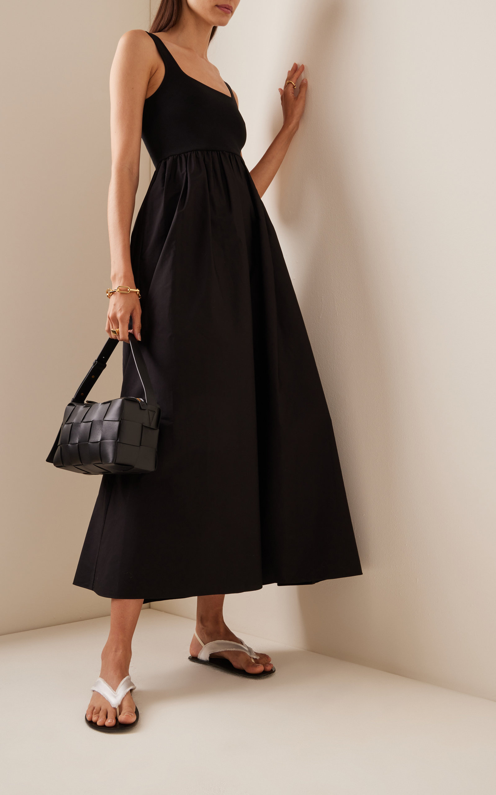 Ribbed-Knit and Cotton Maxi Dress black - 2
