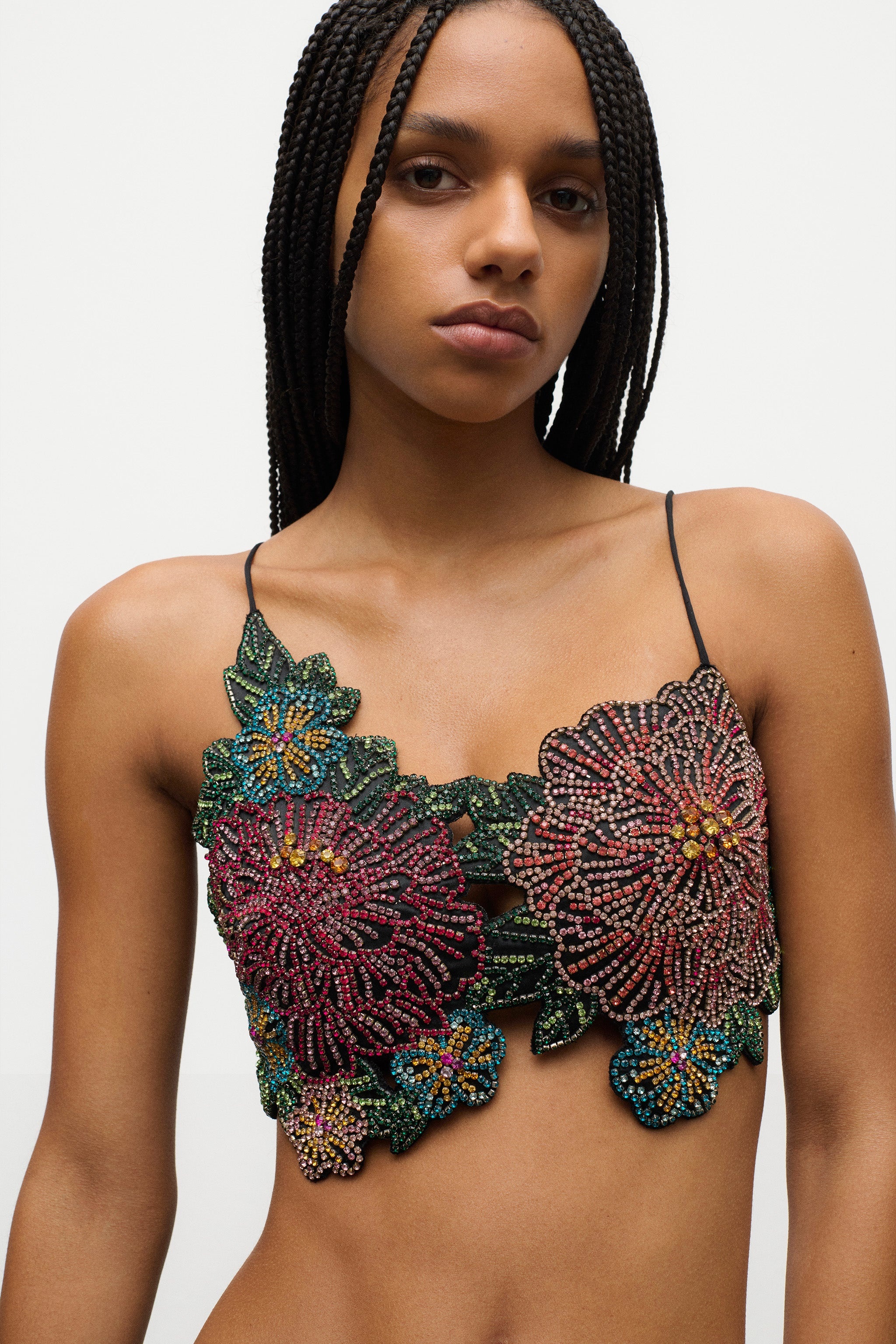 EMBROIDERED CRYSTAL FLOWER BRA TOP - 6