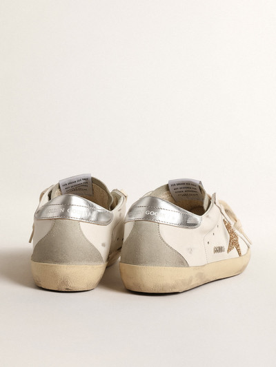 Golden Goose Super-Star with gold glitter star and ice-gray suede inserts outlook