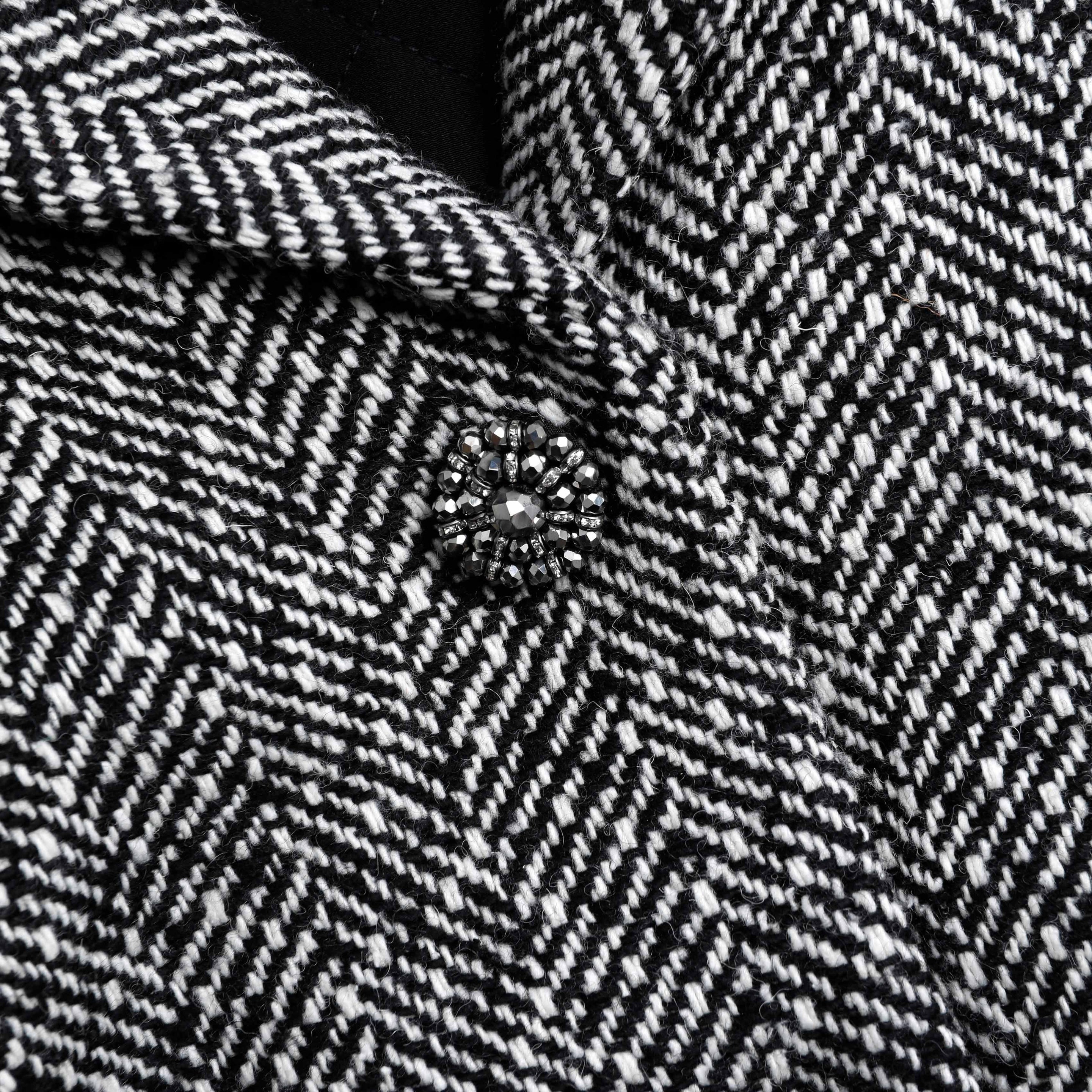 Black Herringbone Bomber Jacket - 5