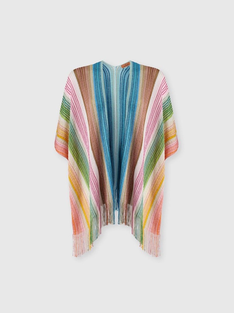Striped viscose-blend poncho with fringes 1