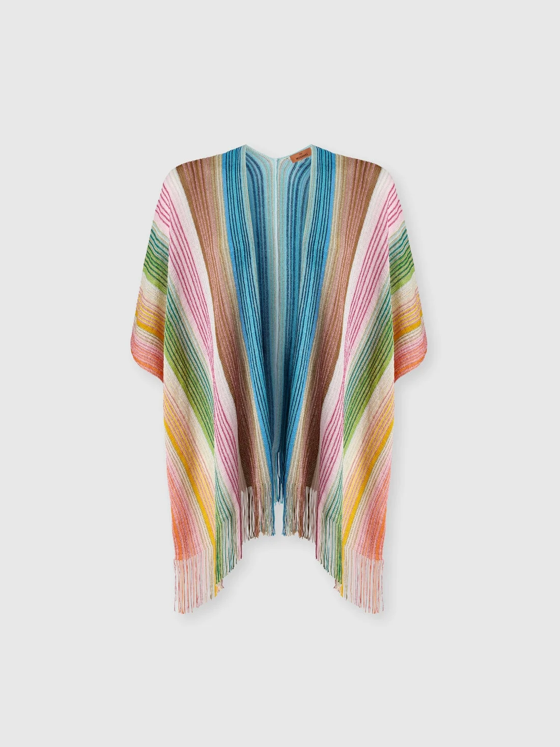 Striped viscose-blend poncho with fringes - 1