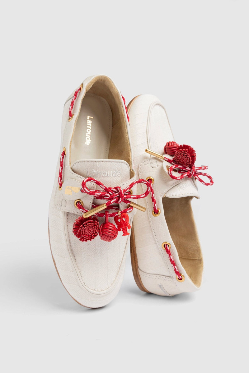 Cyprus Boat Shoe Ivory Striped Canva 5