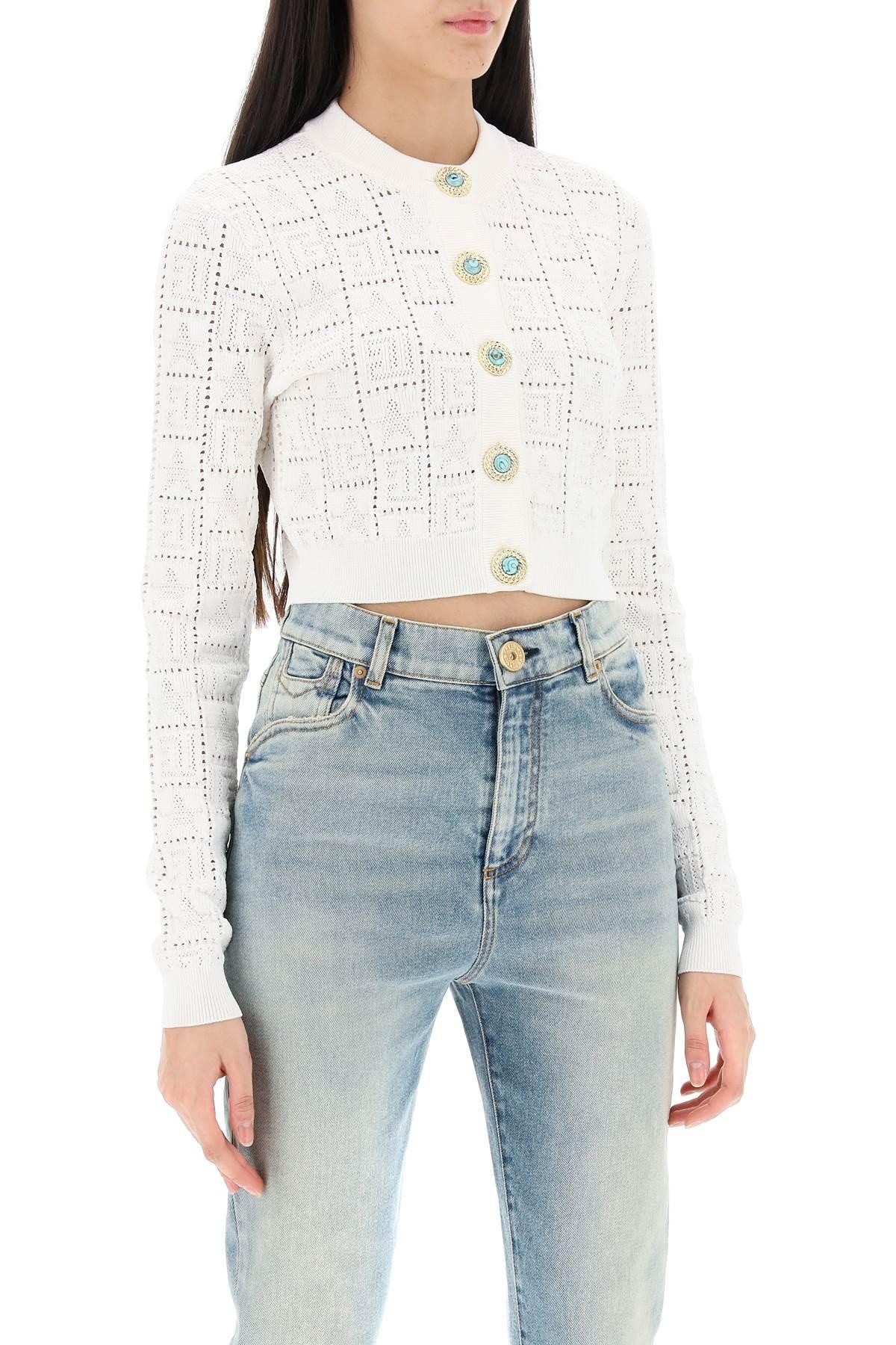Balmain Cropped Cardigan With Jewel Buttons - 3
